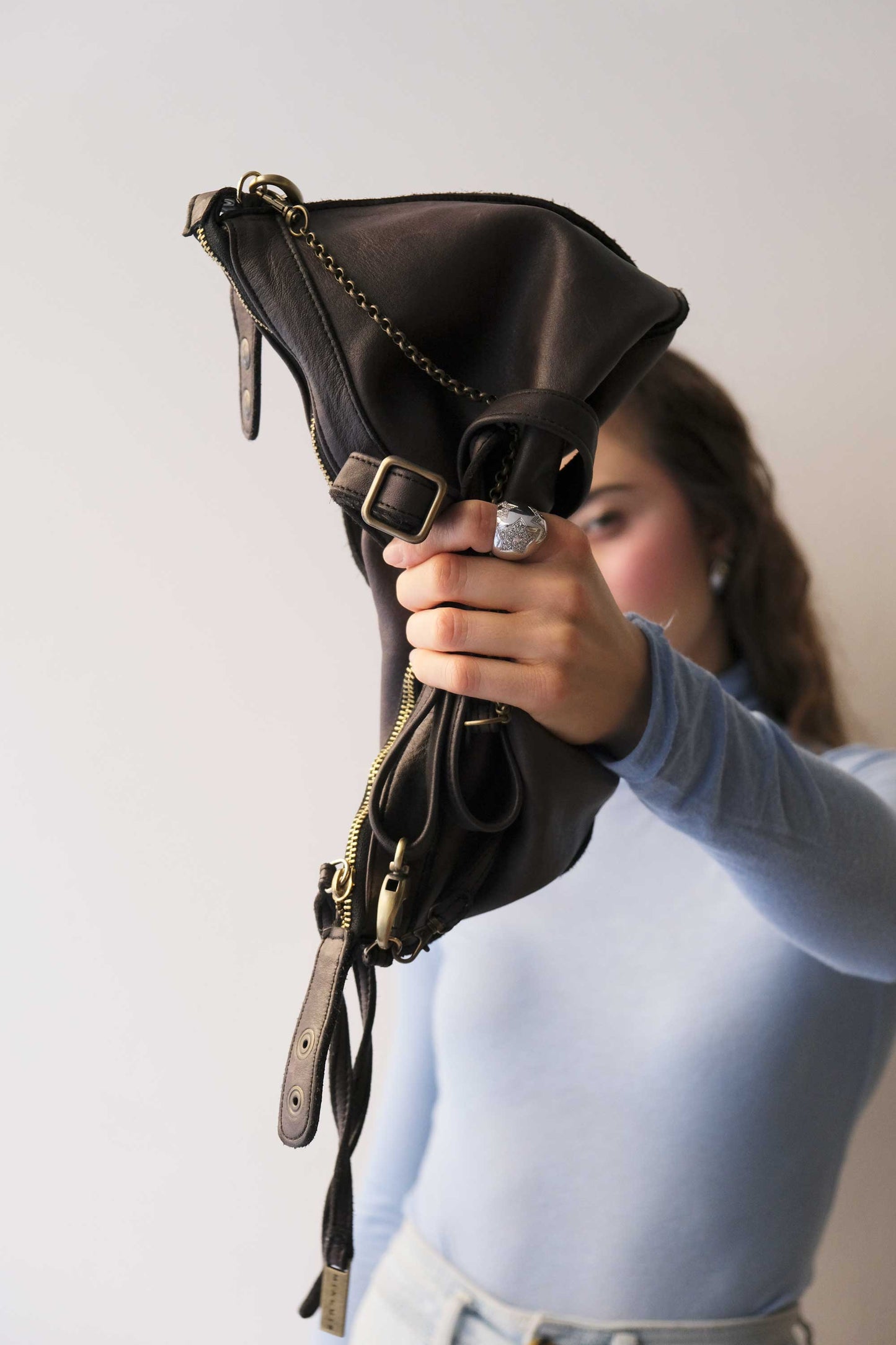Rechi media hobo bag brown garment-dyed leather - Made in Italy -
