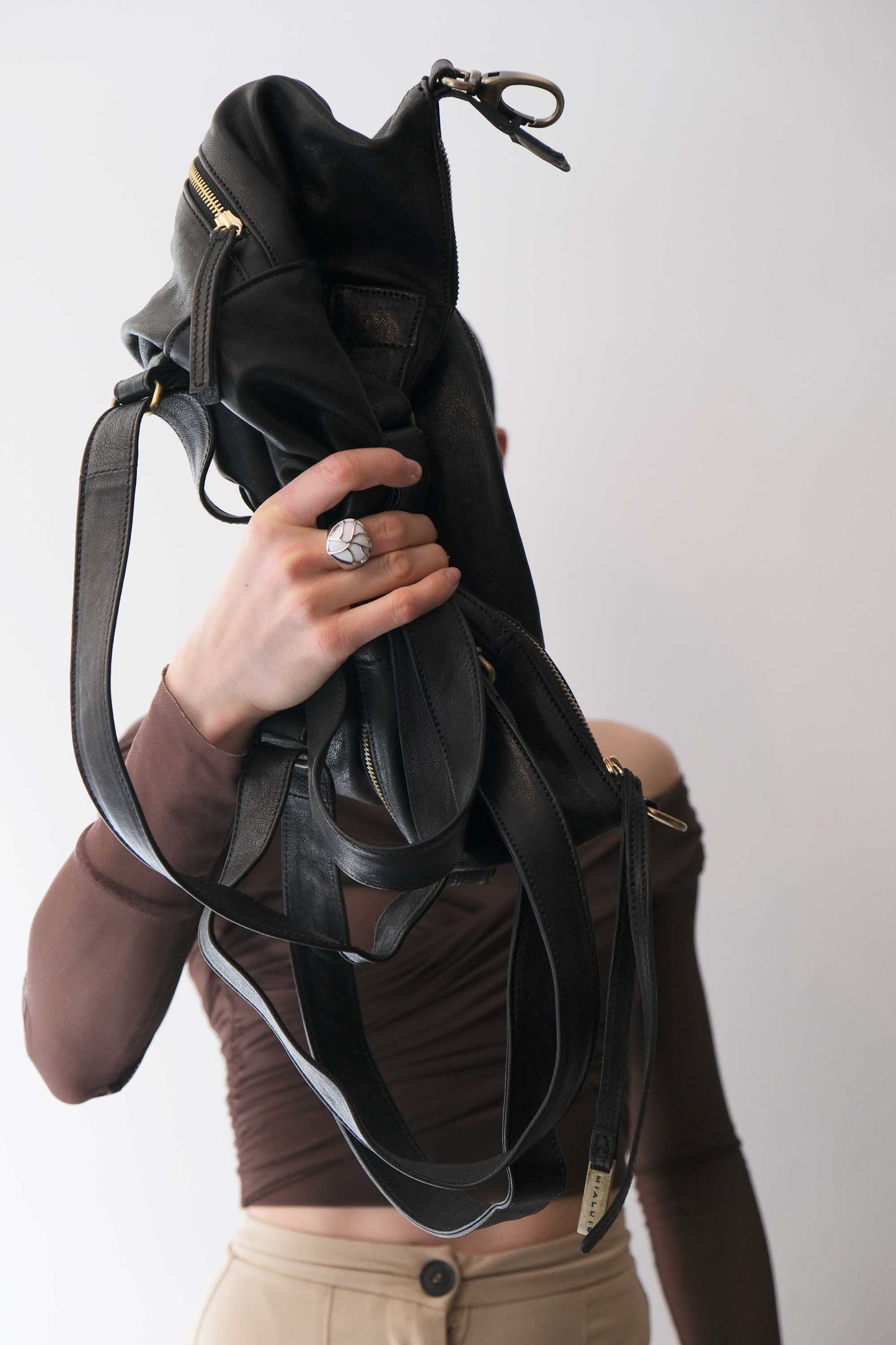 Vicky 2 backpack in black vegetable - Made in Italy -
