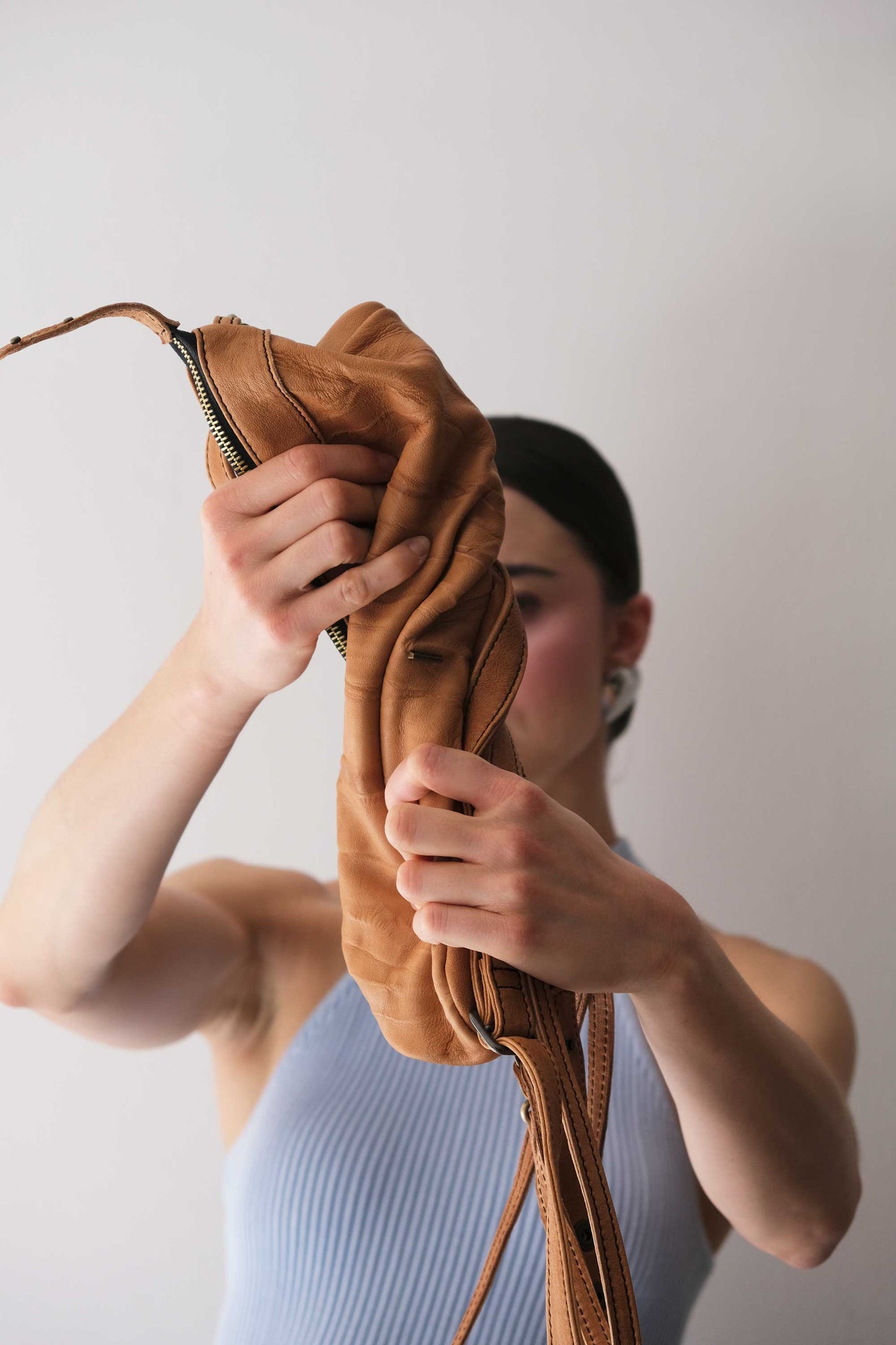 Chicca Media hobo bag in cognac lomé nappa - Made in Italy -