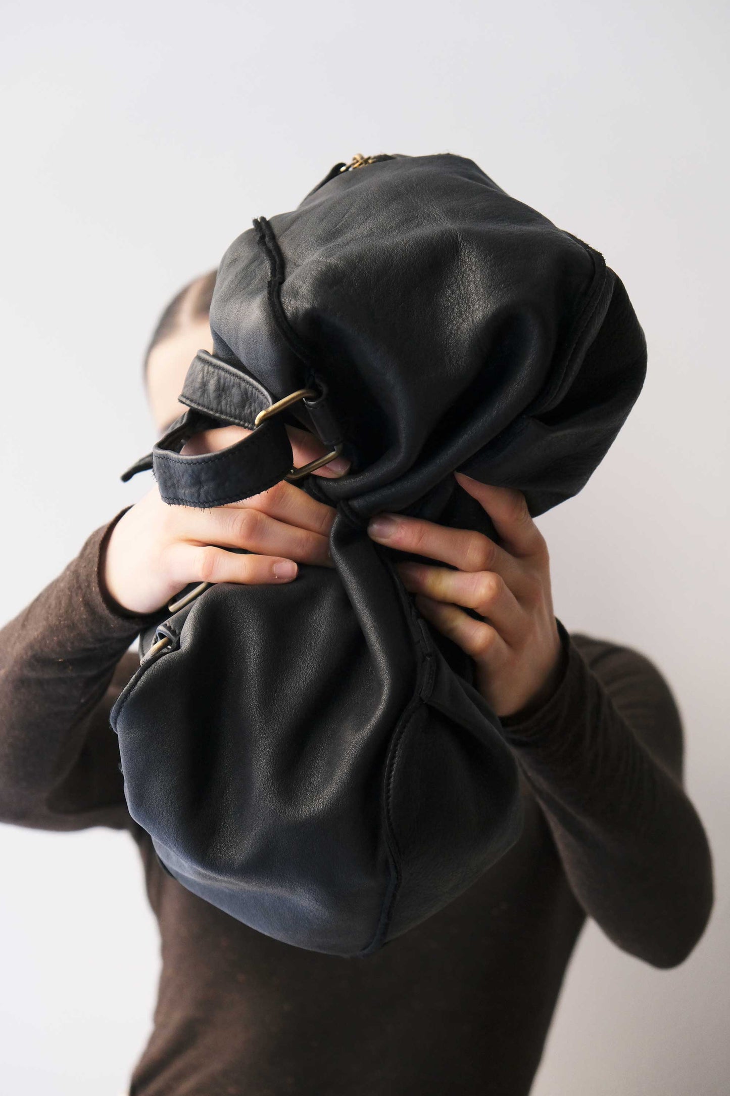 Reneri backpack black garment-dyed leather - Made in Italy -