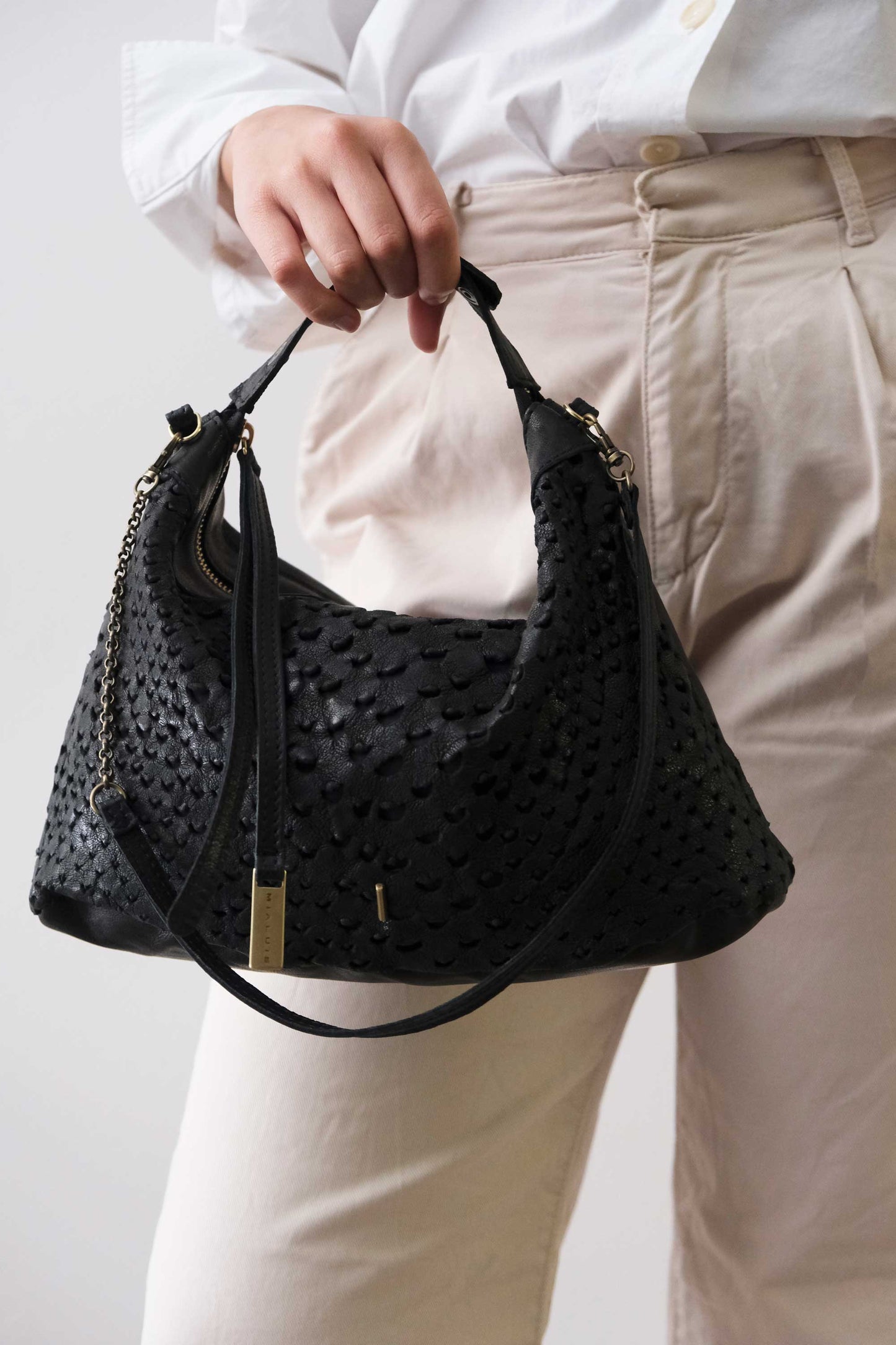 PRE ORDER discount 15%- Chicca Media hobo bag in black perforated nappa - use code PREORDER15 - DELIVERY IS ESTIMATED WITHIN APPROXIMATELY 30 DAYS FROM THE ORDER DATE- Made in Italy -