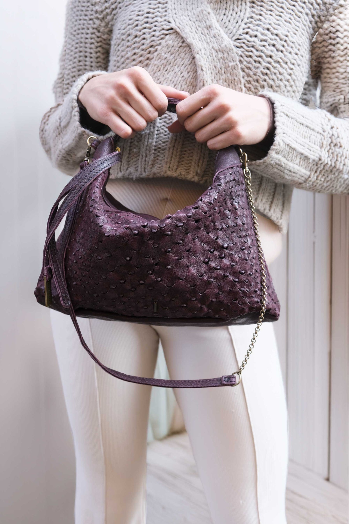 PRE ORDER discount 15%-Chicca Media hobo bag in plum perforated nappa - use code PREORDER15 - DELIVERY IS ESTIMATED WITHIN APPROXIMATELY 30 DAYS FROM THE ORDER DATE- Made in Italy -