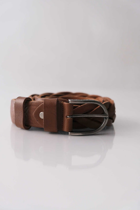 Belt Intreccio natural grain calf cognac - Made in Italy -