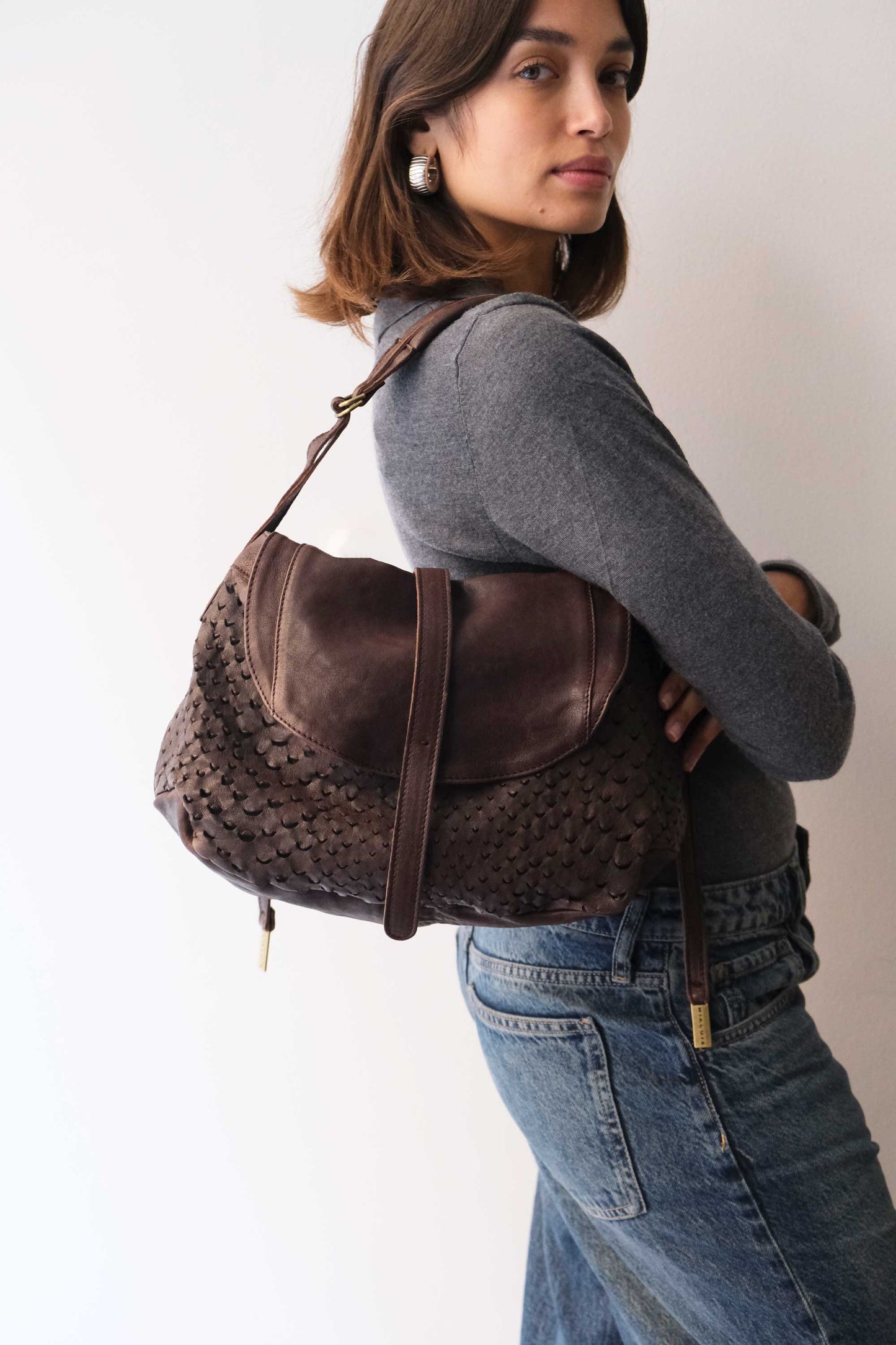 PRE ORDER discount 15%-Do saddle bag in brown perforated leather- use code PREORDER15 - DELIVERY IS ESTIMATED WITHIN APPROXIMATELY 30 DAYS FROM THE ORDER DATE- Made in Italy -