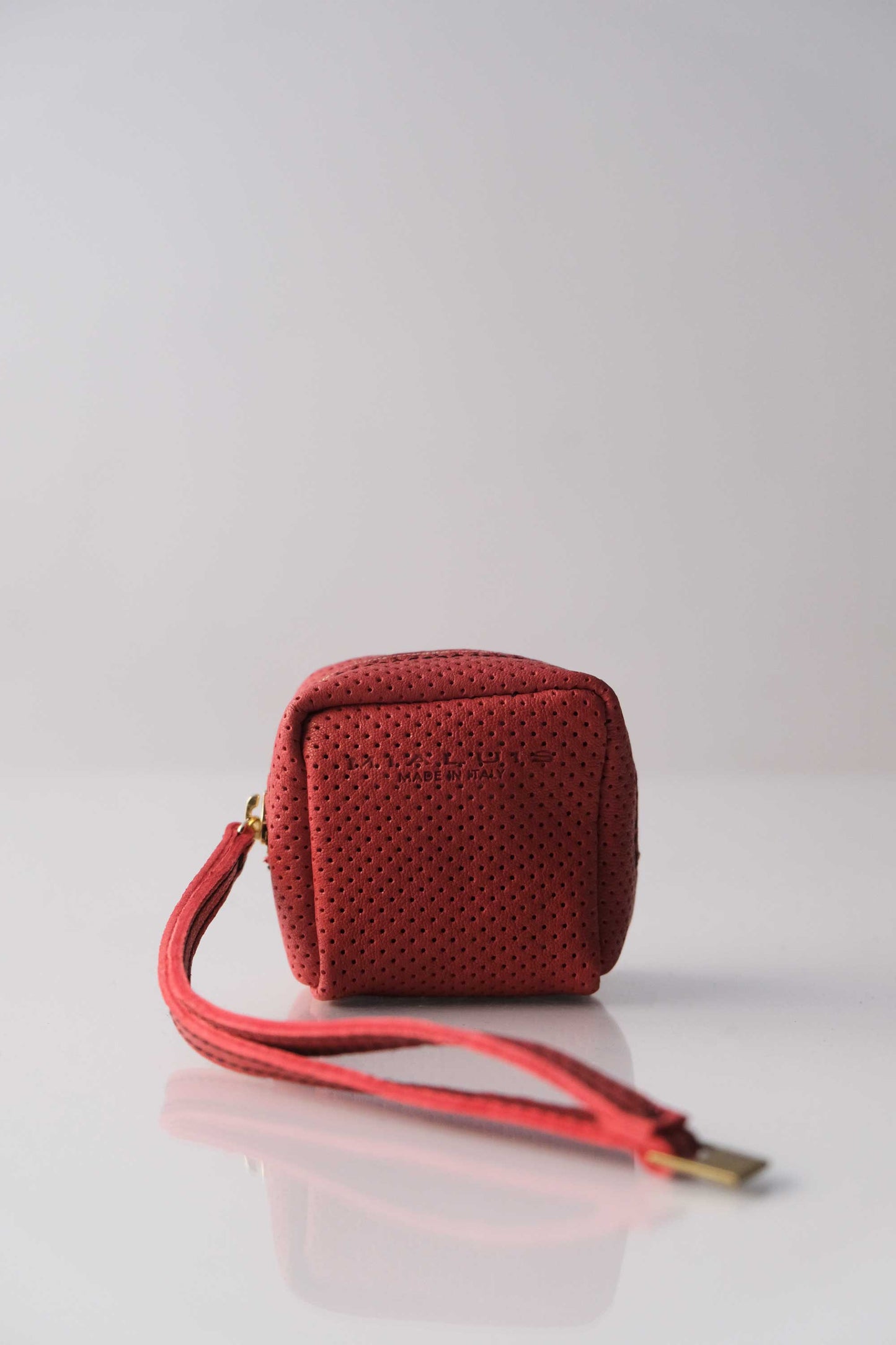 Dream box mini pochette in nappa red perforated vegetable leather - Made in Italy -