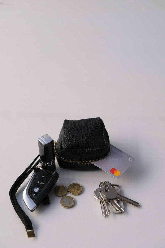 Dream box mini pochette in black printed shark calf leather - Made in Italy -