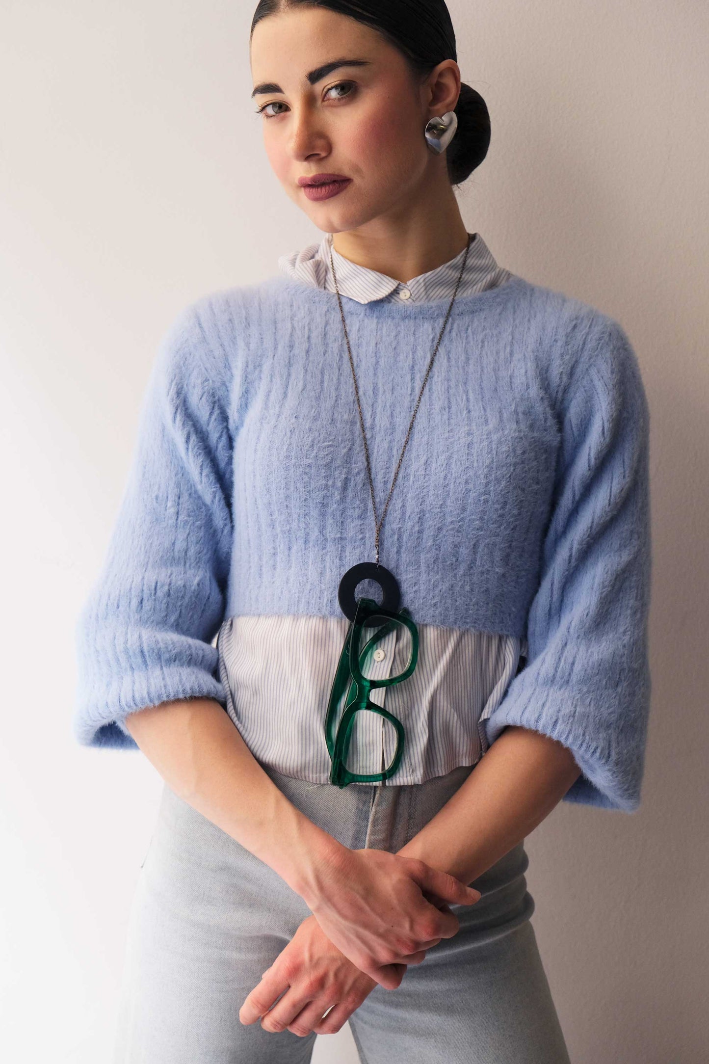Glasses holder in navy leather – Sustainable product - Made in Italy