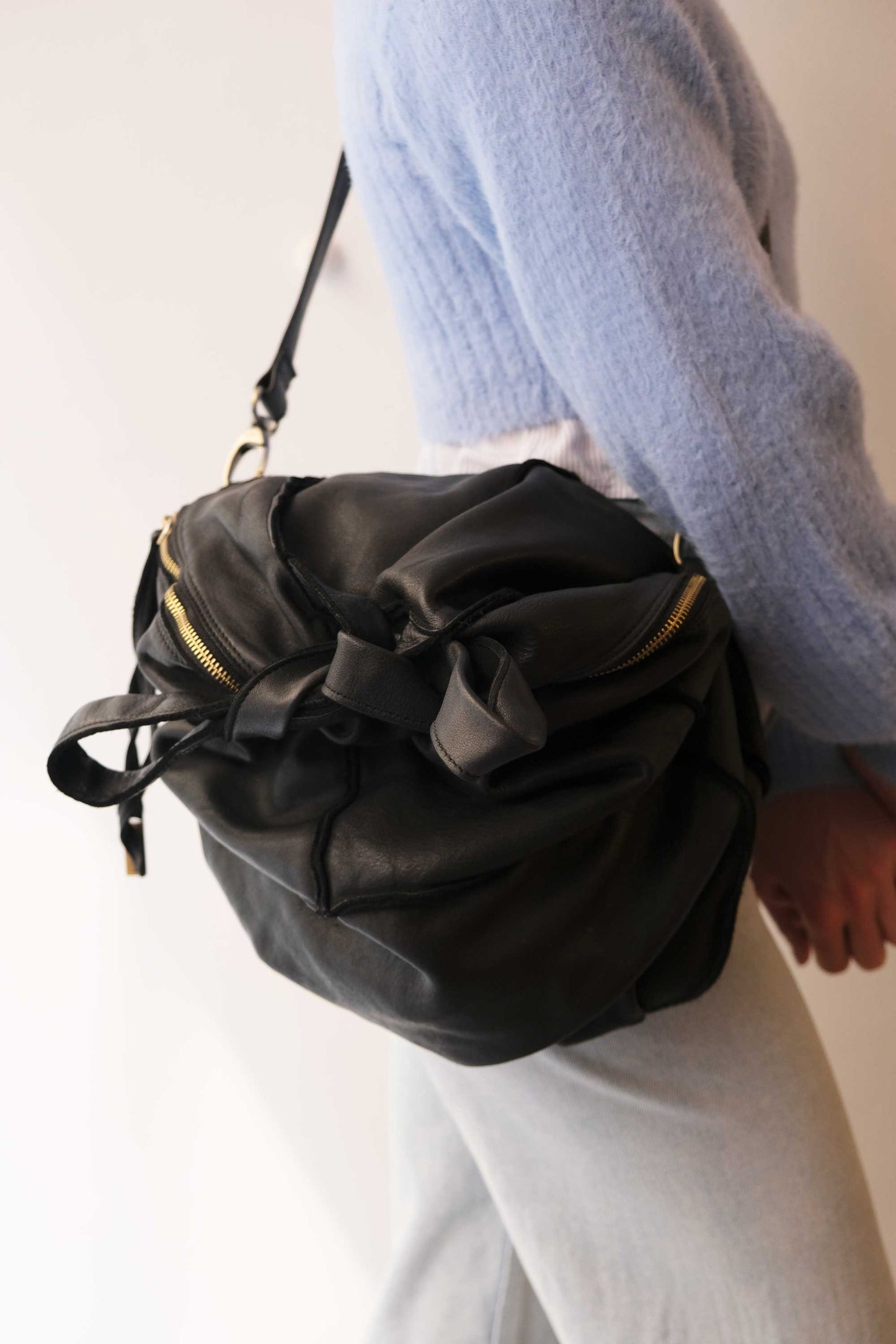 Reri bag black garment-dyed leather - Made in Italy -