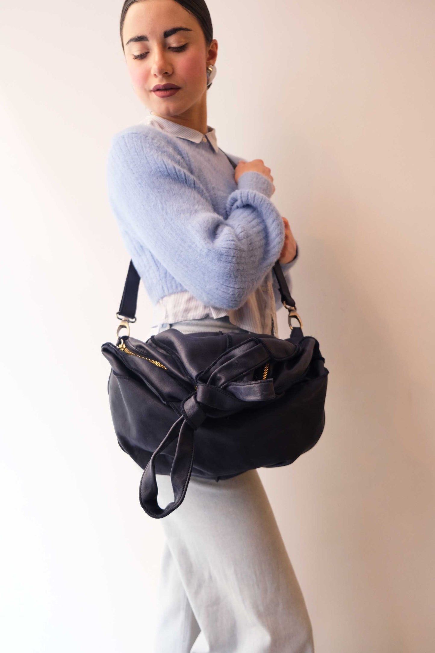 Reri bag navy garment-dyed leather - Made in Italy -