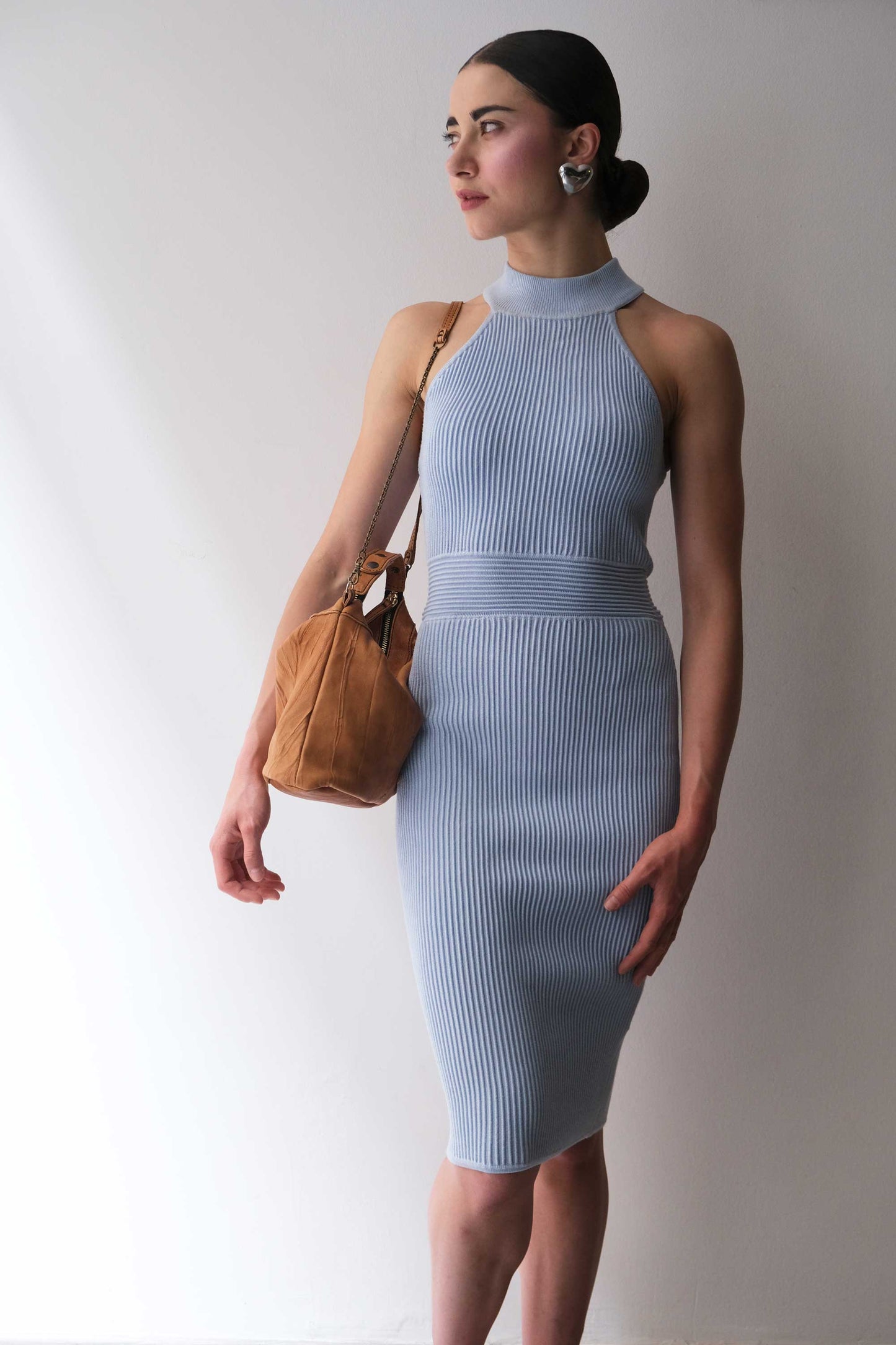 Chicca Media hobo bag in cognac lomé nappa - Made in Italy -