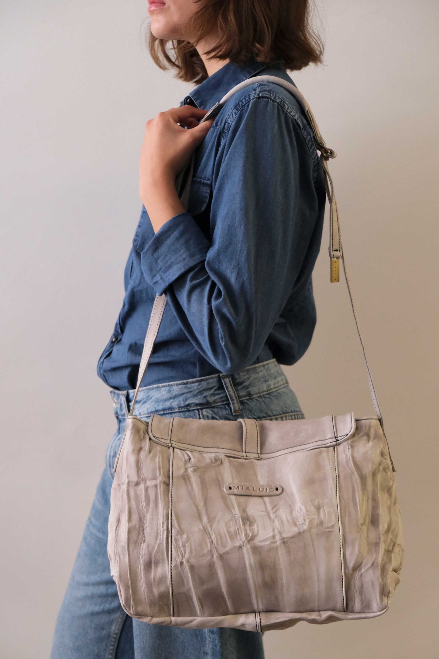 Do saddle bag in pomice soft nappa lomé - Made in Italy-