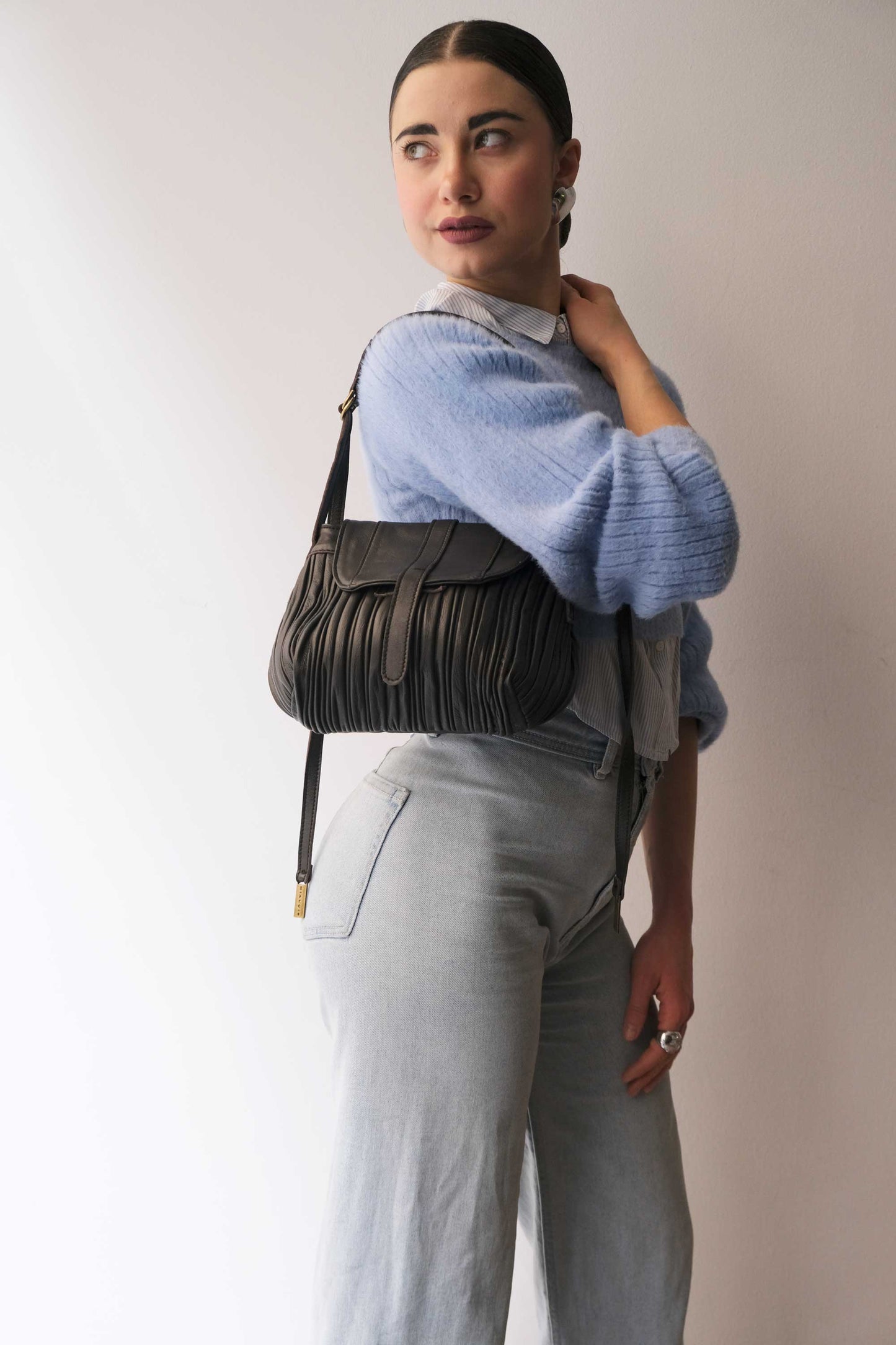 PRE ORDER discount 15%- Do mini saddle bag in pleated brown colour nappa leather - use code PREORDER15 - DELIVERY IS ESTIMATED WITHIN APPROXIMATELY 30 DAYS FROM THE ORDER DATE- Made in Italy -