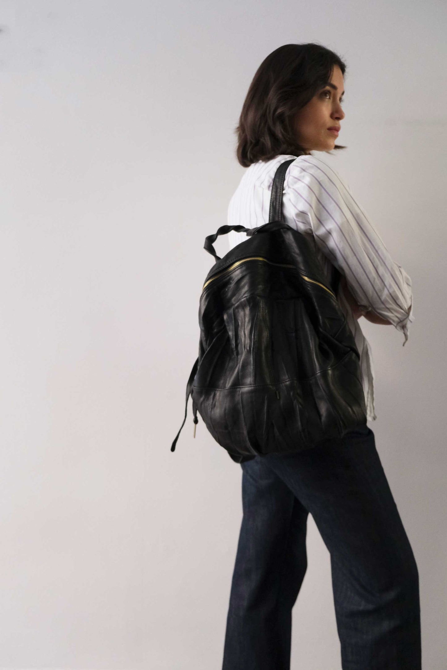 PRE ORDER discount 15%- Nerina backpack in leather black washed and soft lomè nappa leather - use code PREORDER15 - DELIVERY IS ESTIMATED WITHIN APPROXIMATELY 30 DAYS FROM THE ORDER DATE - Made in Italy -