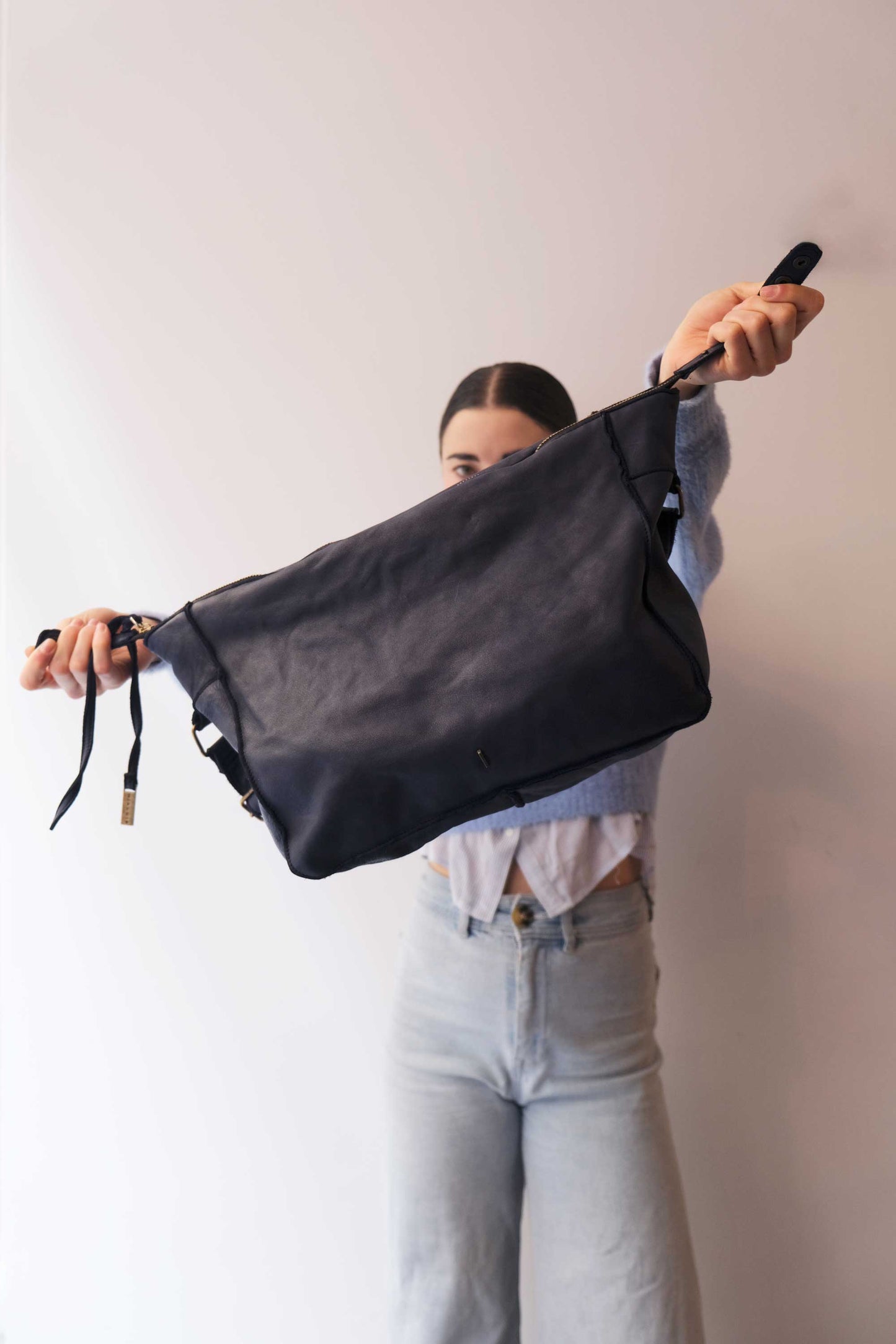 Rechi Big navy garment-dyed leather - Made in Italy -