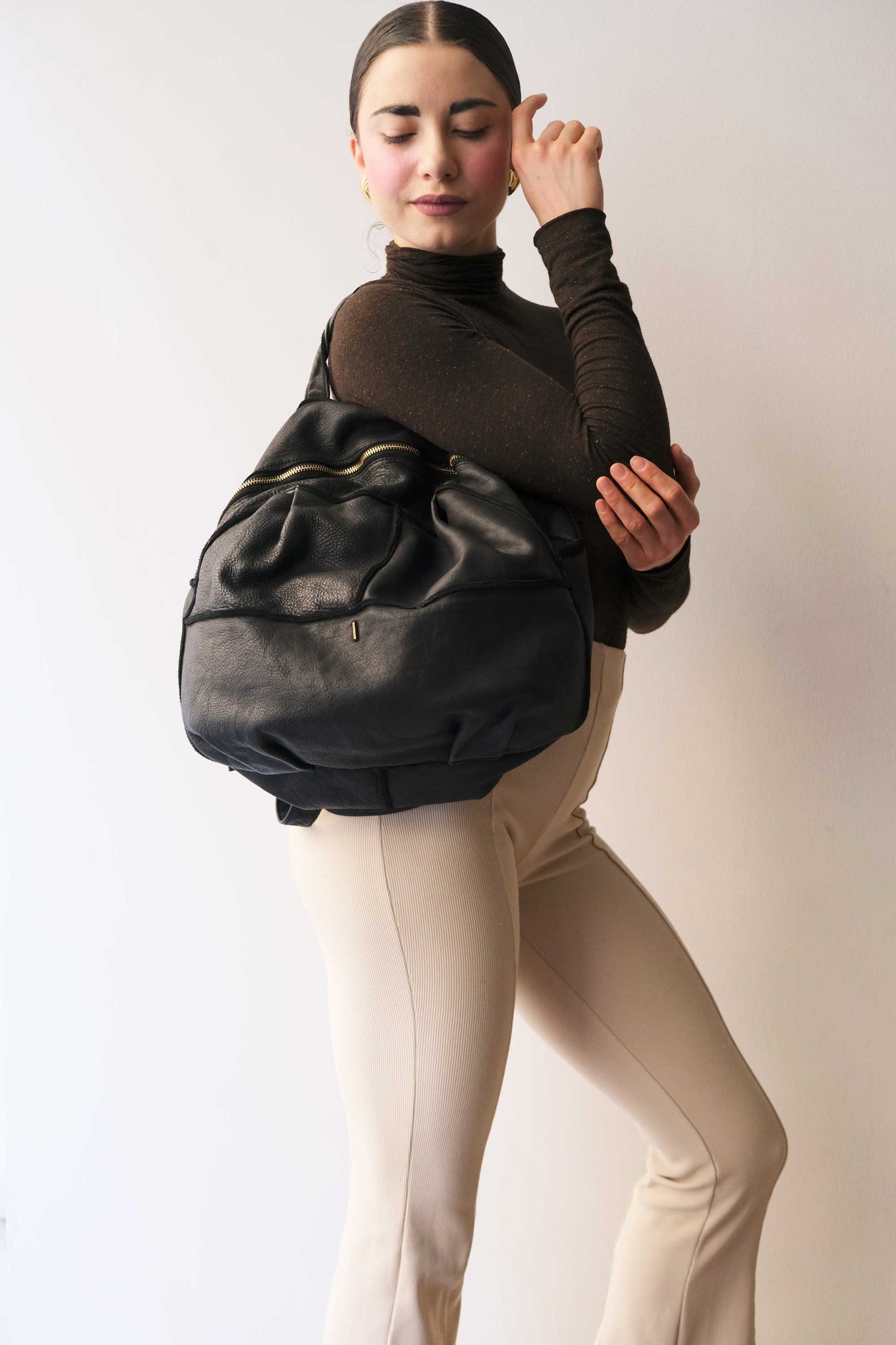 Reneri backpack black garment-dyed leather - Made in Italy -