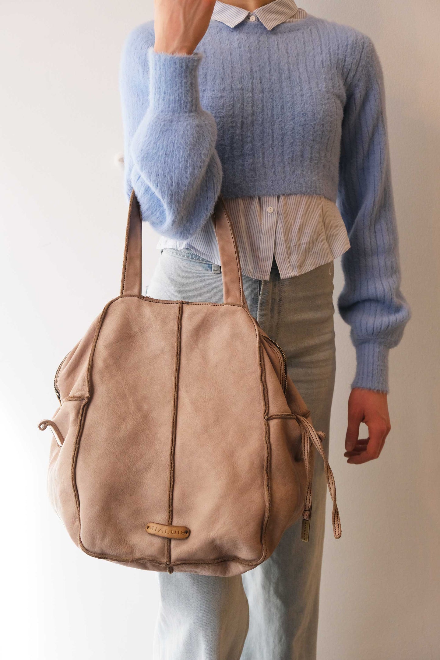 Reri bag sand garment-dyed leather - Made in Italy -
