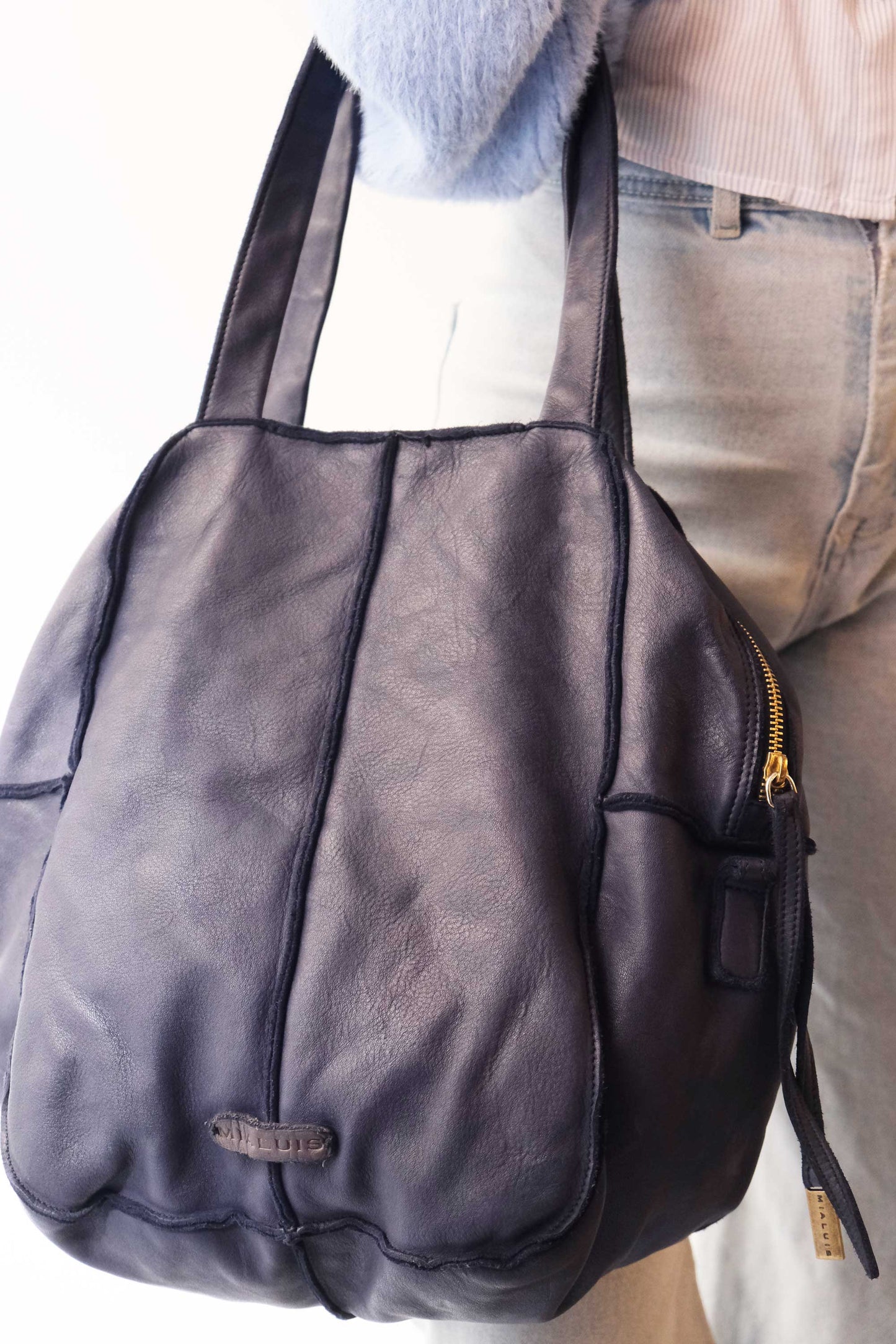 Reri bag navy garment-dyed leather - Made in Italy -