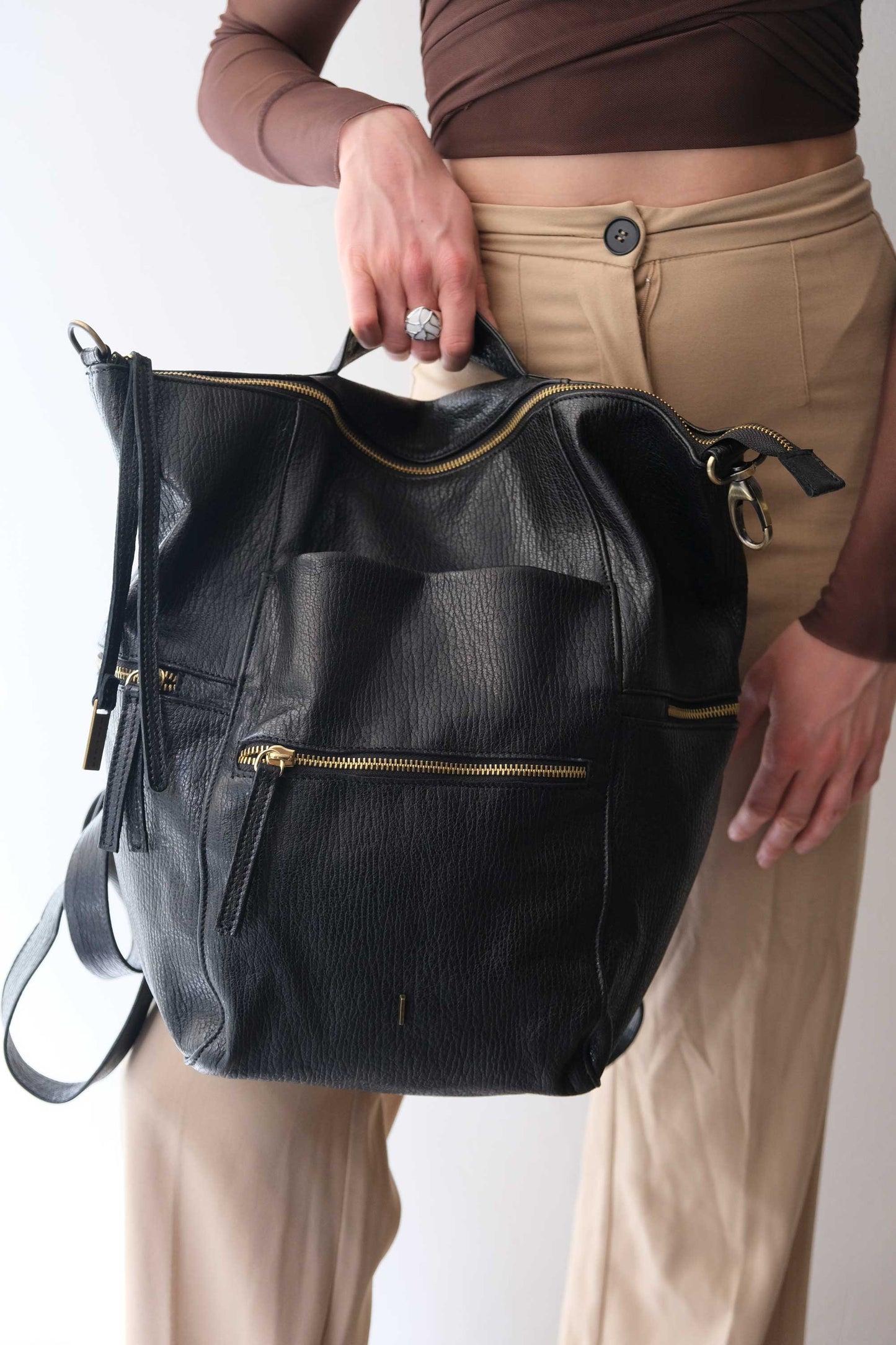 Vicky2 backpack in black shark-print vegetable-tanned nappa leather - Made in Italy -