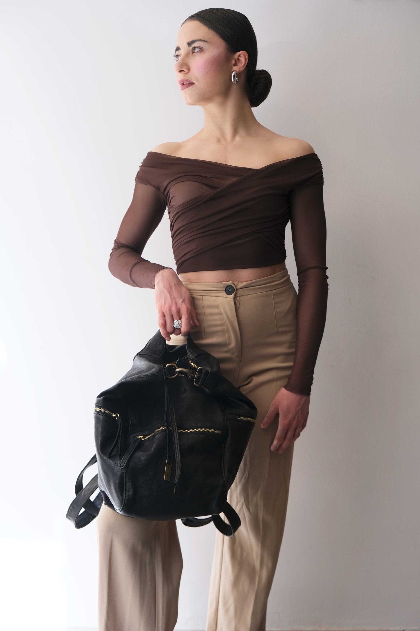 Vicky 2 backpack in black vegetable - Made in Italy -