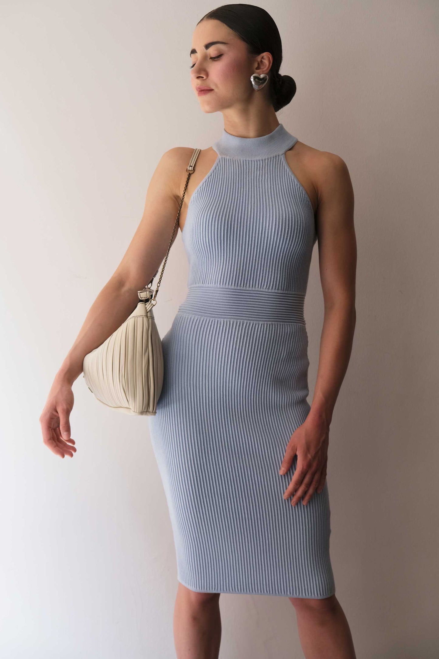Chicca Media hobo bag in cream pleated leather - Made in Italy -