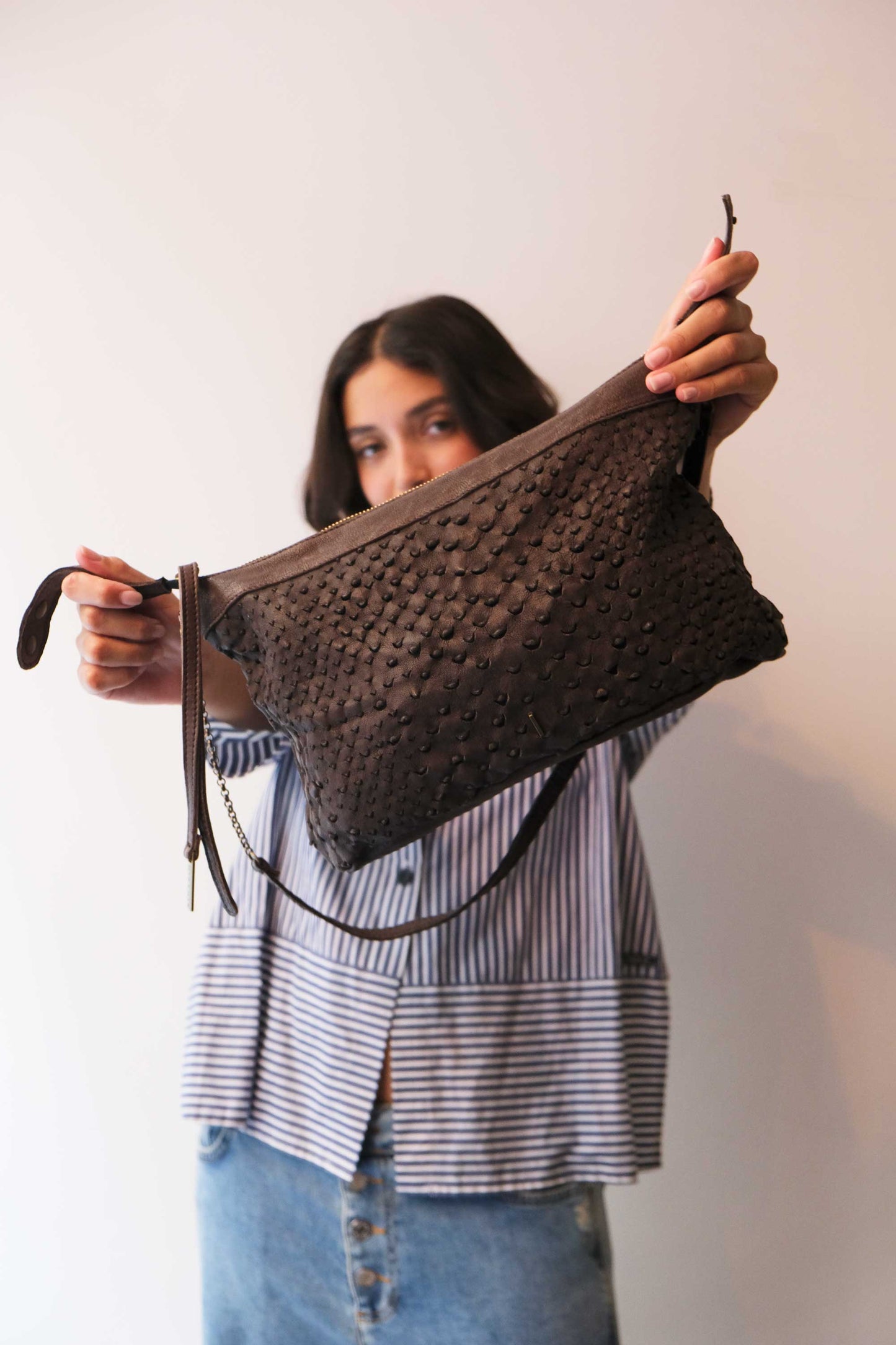 PRE ORDER discount 15%- Chicca Media hobo bag in brown perforated nappa - use code PREORDER15 - DELIVERY IS ESTIMATED WITHIN APPROXIMATELY 30 DAYS FROM THE ORDER DATE - Made in Italy -