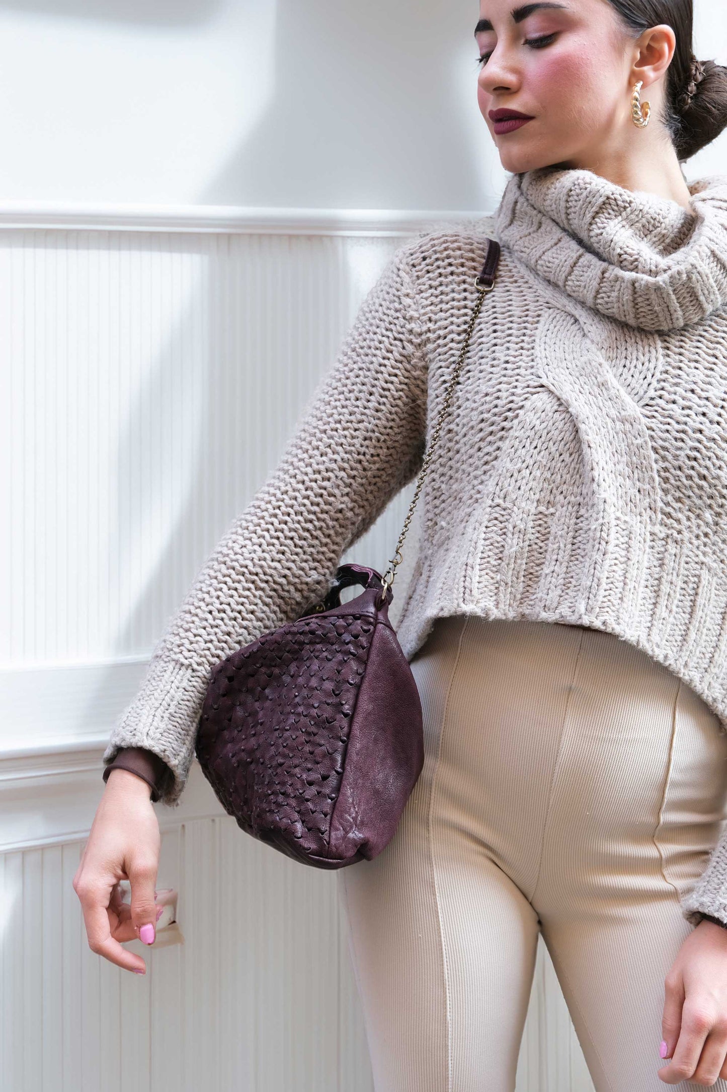 PRE ORDER discount 15%-Chicca Media hobo bag in plum perforated nappa - use code PREORDER15 - DELIVERY IS ESTIMATED WITHIN APPROXIMATELY 30 DAYS FROM THE ORDER DATE- Made in Italy -