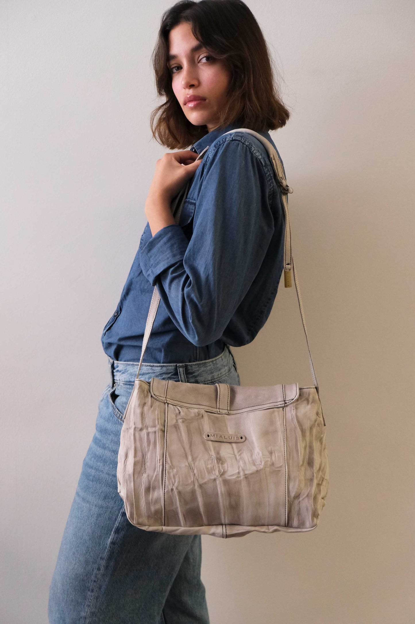 Do saddle bag in pomice soft nappa lomé - Made in Italy-