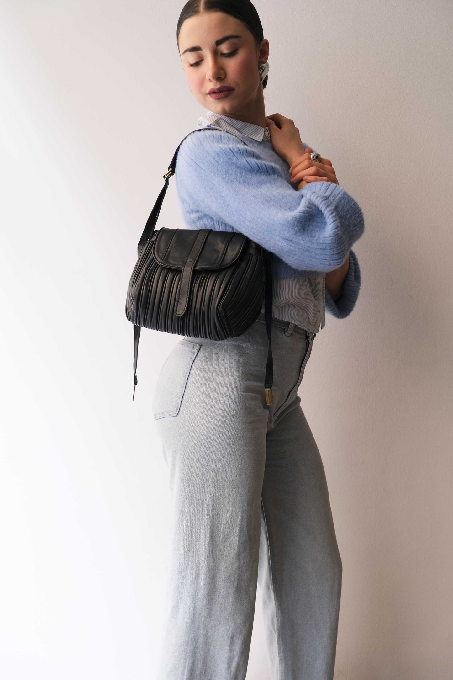PRE ORDER discount 15%-Do mini saddle bag in pleated black colour nappa leather - use code PREORDER15 - DELIVERY IS ESTIMATED WITHIN APPROXIMATELY 30 DAYS FROM THE ORDER DATE- Made in Italy -
