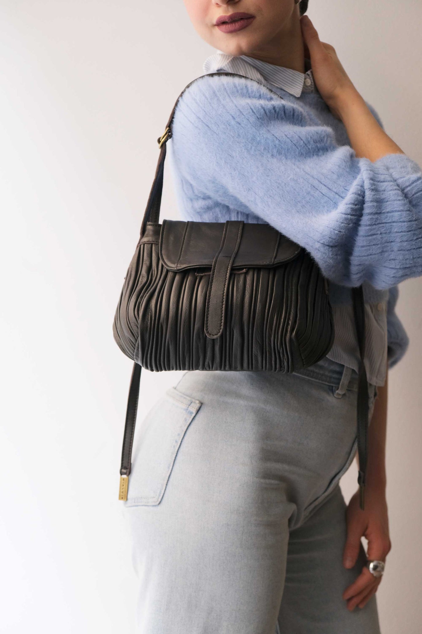 PRE ORDER discount 15%- Do mini saddle bag in pleated brown colour nappa leather - use code PREORDER15 - DELIVERY IS ESTIMATED WITHIN APPROXIMATELY 30 DAYS FROM THE ORDER DATE- Made in Italy -