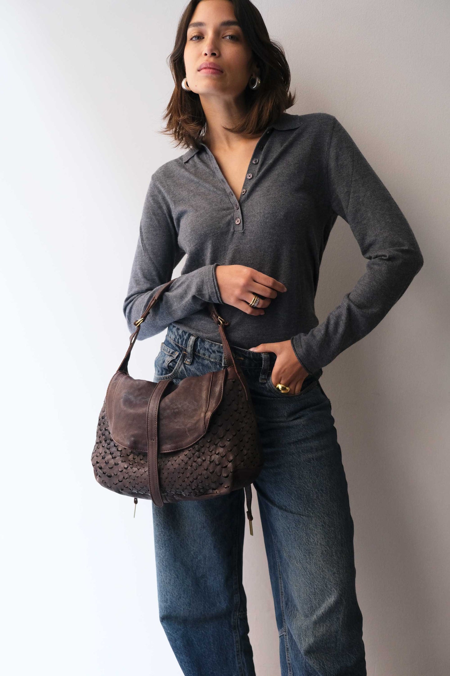 PRE ORDER discount 15%-Do saddle bag in brown perforated leather- use code PREORDER15 - DELIVERY IS ESTIMATED WITHIN APPROXIMATELY 30 DAYS FROM THE ORDER DATE- Made in Italy -