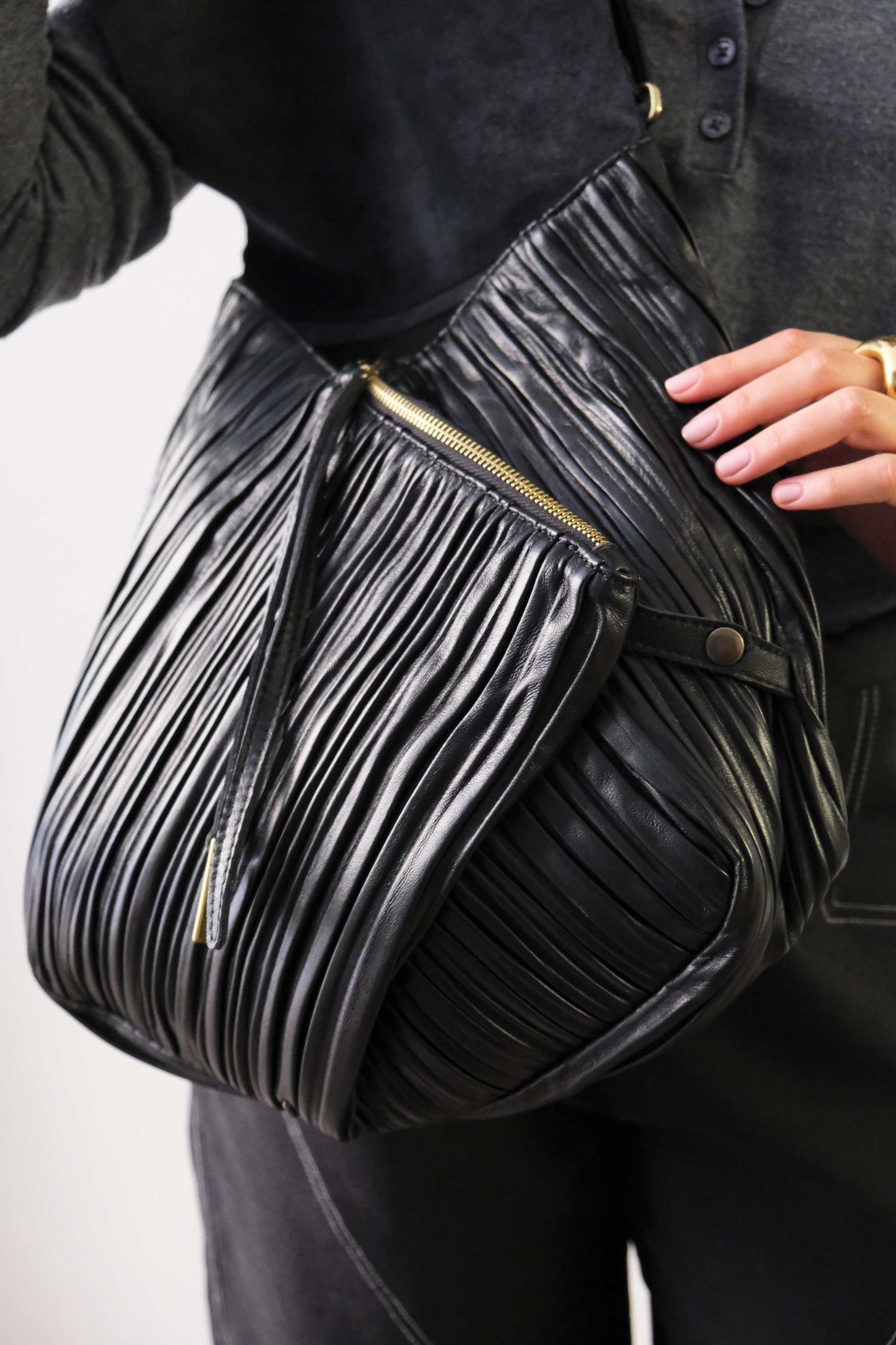 PRE ORDER discount 15%- tote bag in pleated black colour nappa leather - use code PREORDER15 - DELIVERY IS ESTIMATED WITHIN APPROXIMATELY 30 DAYS FROM THE ORDER DATE - Made in Italy -