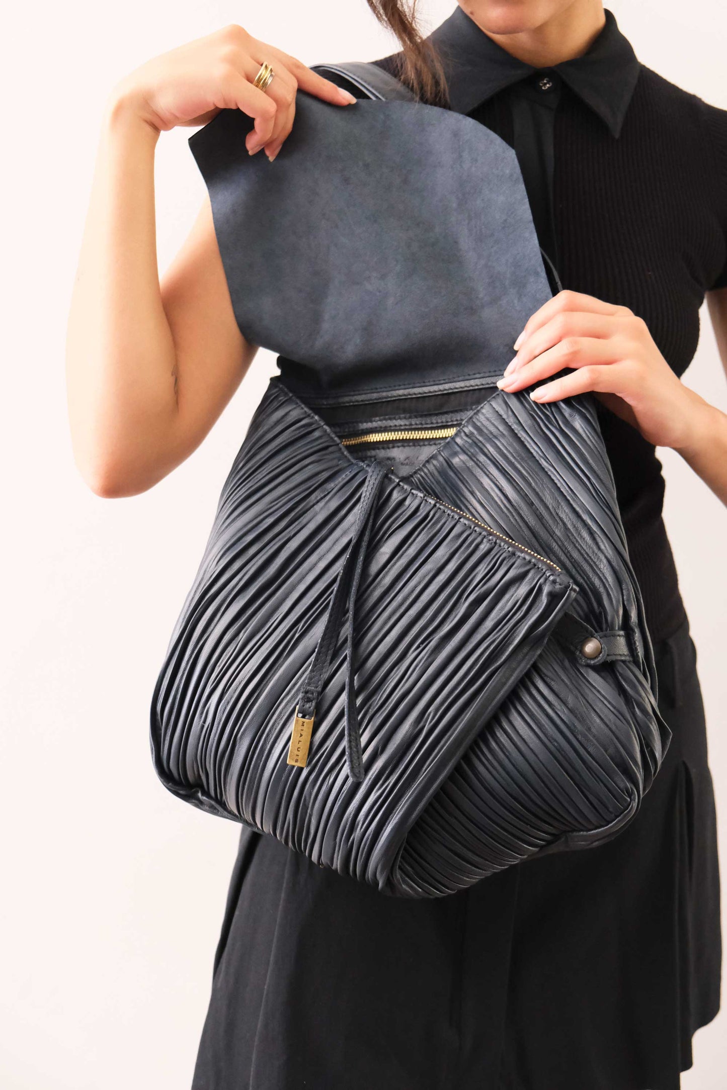 PRE ORDER discount 15%- Gabri tote bag in pleated navy colour nappa leather- use code PREORDER15 - DELIVERY IS ESTIMATED WITHIN APPROXIMATELY 30 DAYS FROM THE ORDER DATE - Made in Italy -