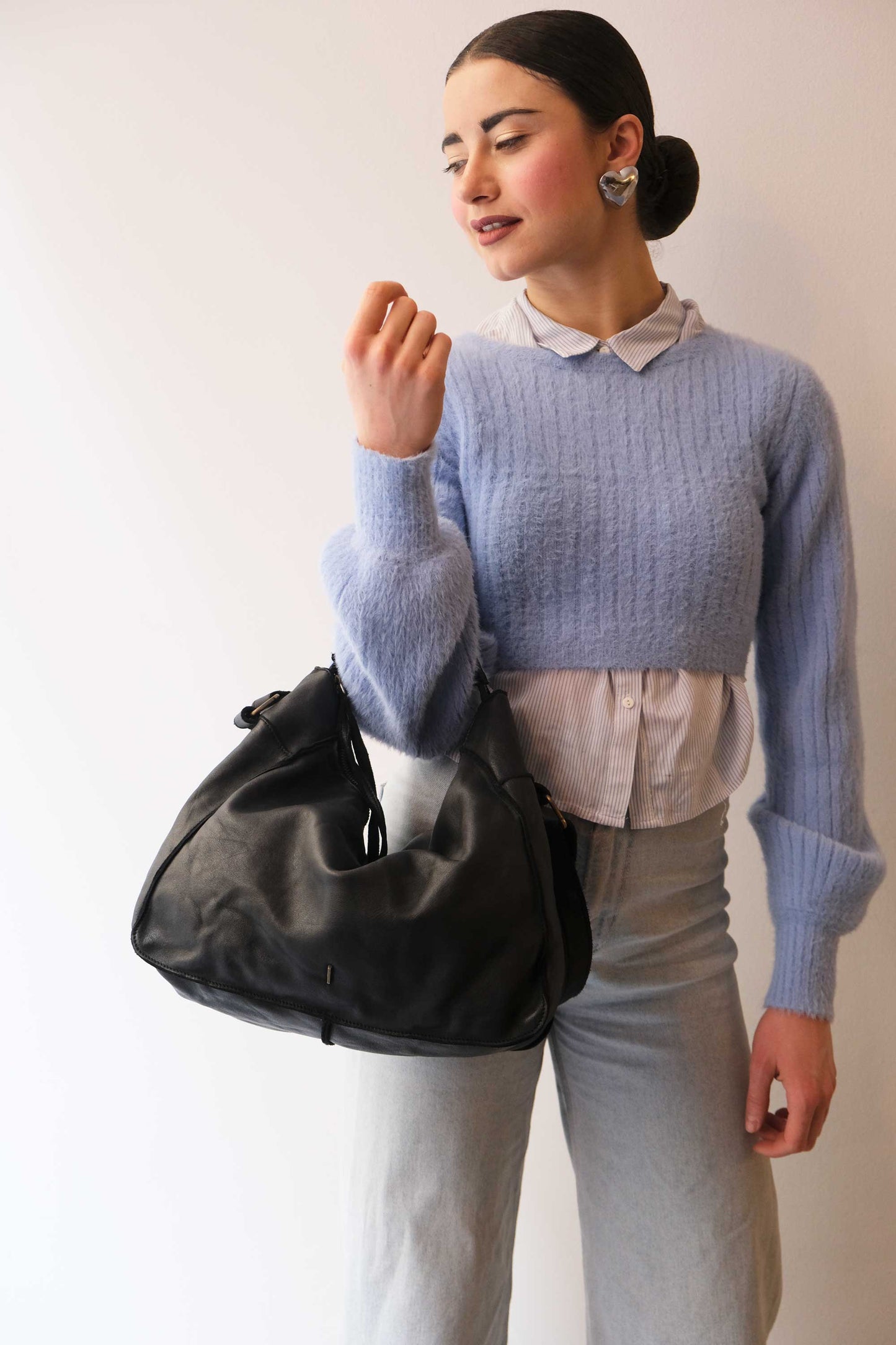 Rechi Big black garment-dyed leather - Made in Italy -