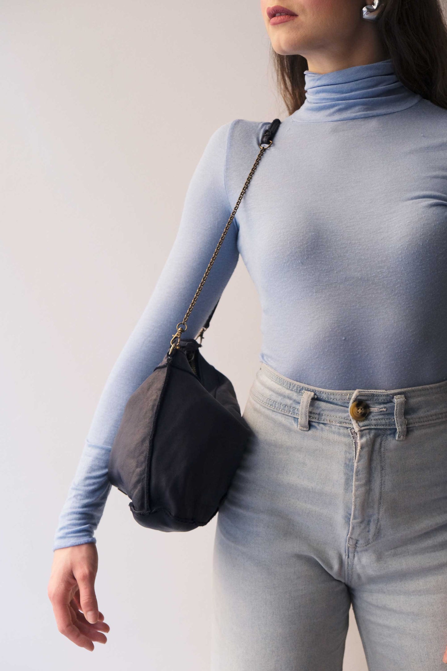 Rechi media hobo bag navy garment-dyed leather - Made in Italy -
