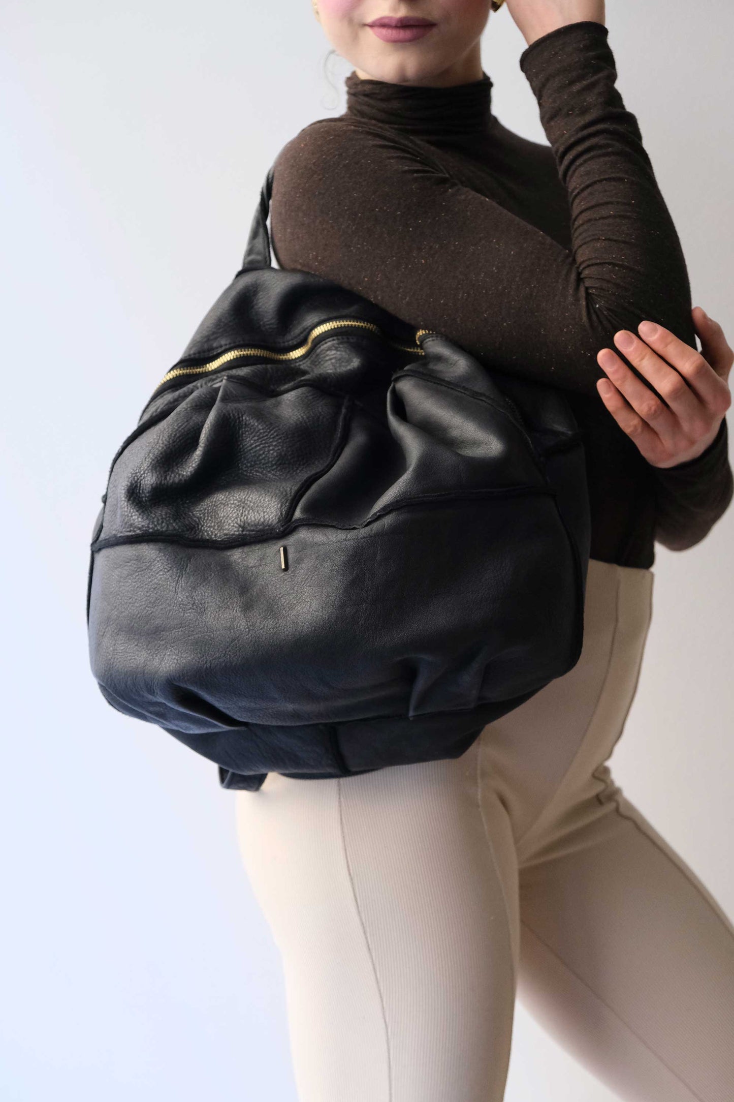 Reneri backpack black garment-dyed leather - Made in Italy -