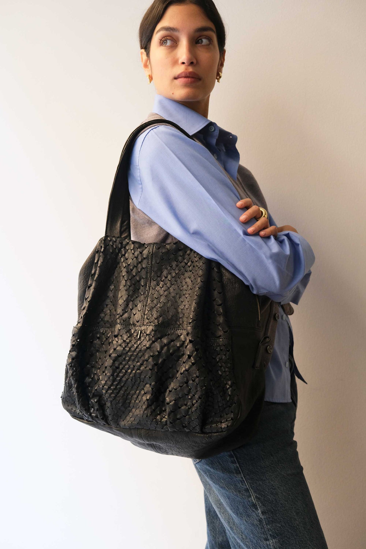 PRE ORDER discount 15%- Riri tote bag in black perforated nappa- use code PREORDER15 - DELIVERY IS ESTIMATED WITHIN APPROXIMATELY 30 DAYS FROM THE ORDER DATE - Made in Italy -