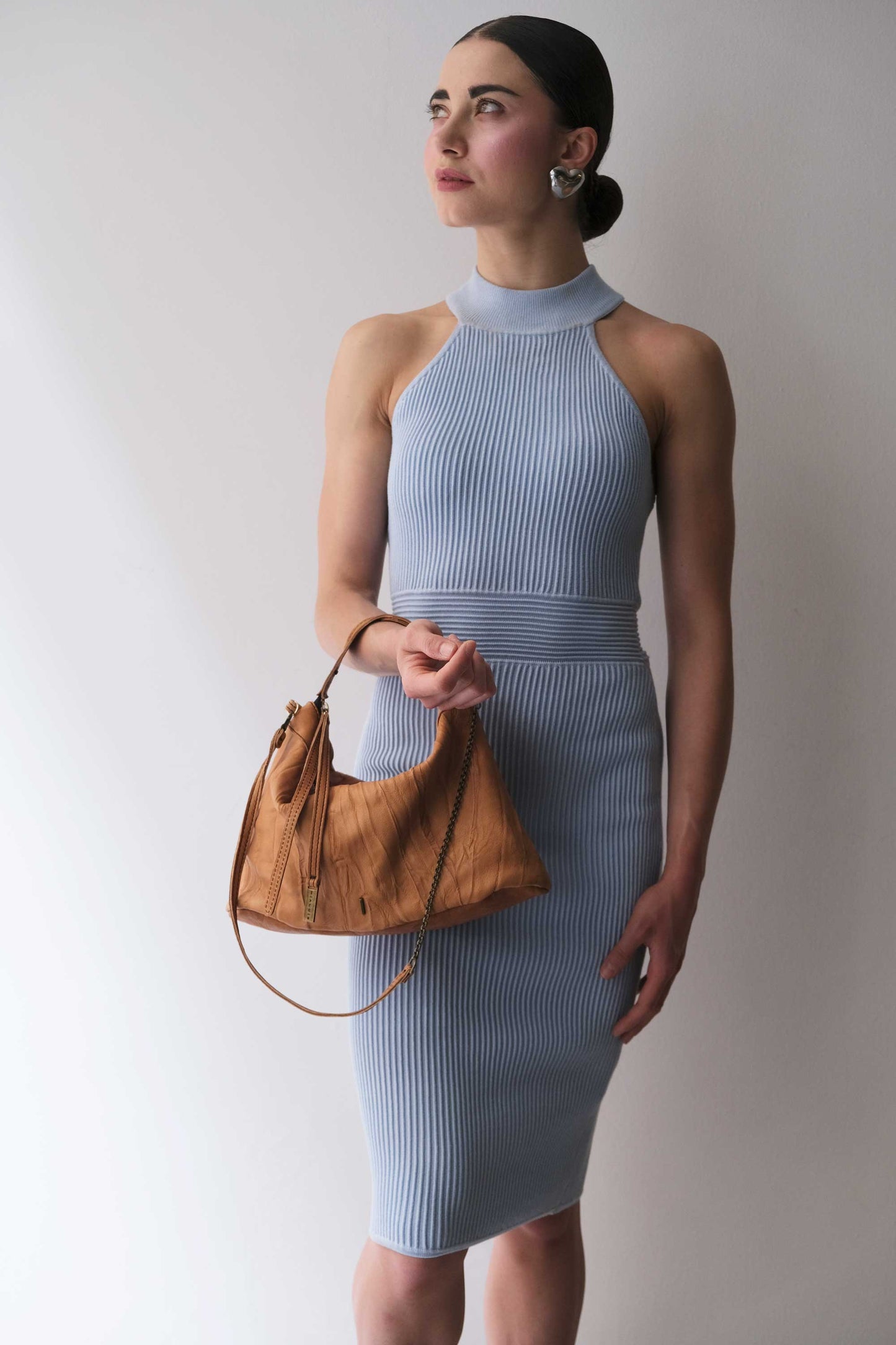 Chicca Media hobo bag in cognac lomé nappa - Made in Italy -