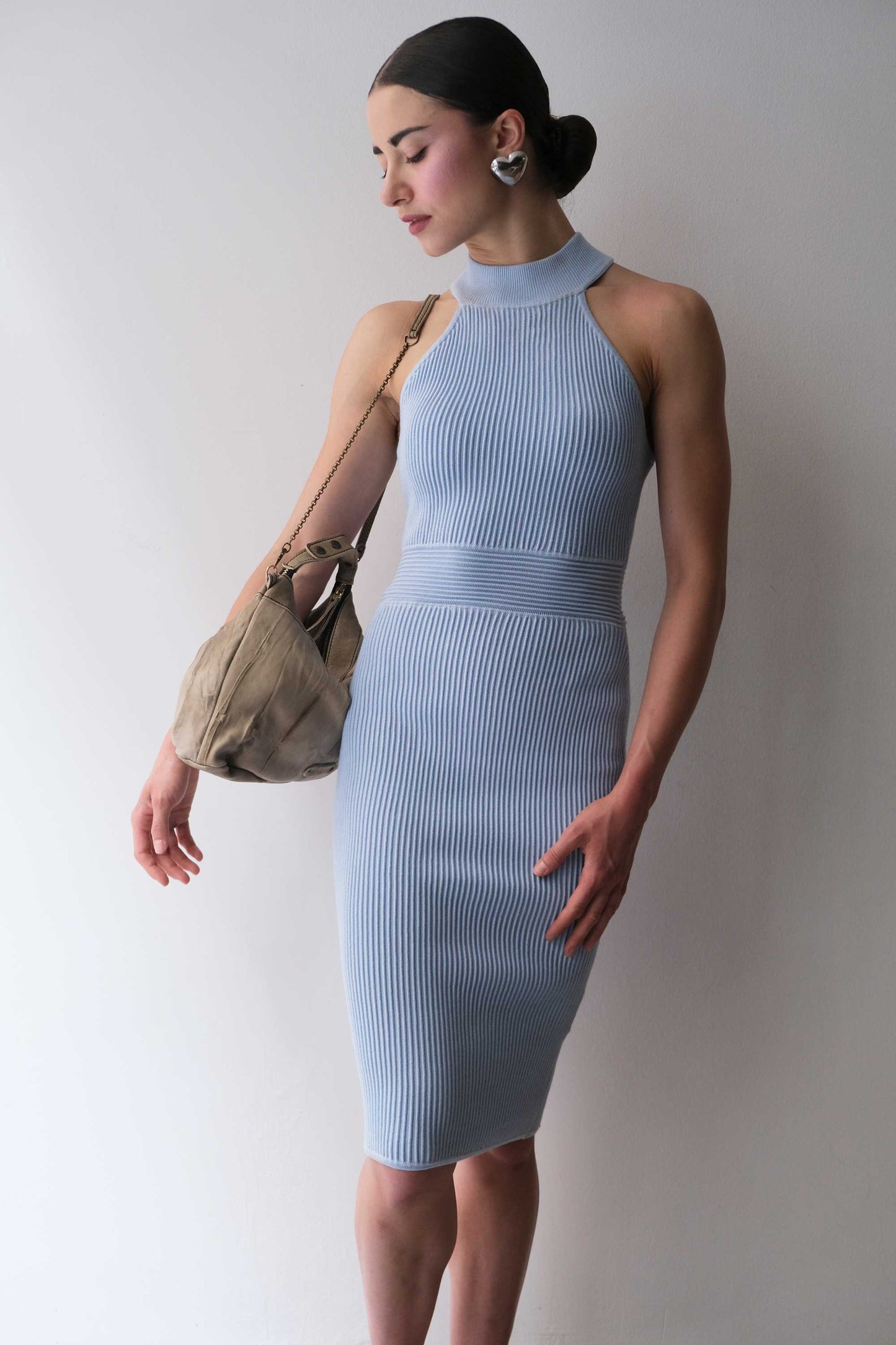 Chicca Media hobo bag in shark lomé nappa - Made in Italy -