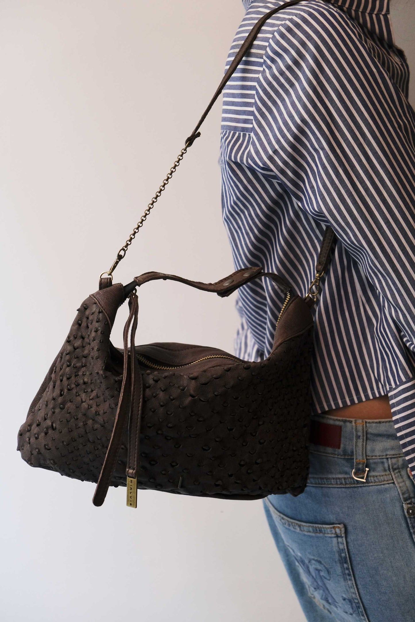 PRE ORDER discount 15%- Chicca Media hobo bag in brown perforated nappa - use code PREORDER15 - DELIVERY IS ESTIMATED WITHIN APPROXIMATELY 30 DAYS FROM THE ORDER DATE - Made in Italy -