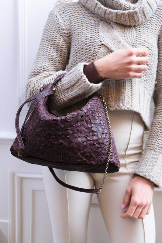 PRE ORDER discount 15%-Chicca Media hobo bag in plum perforated nappa - use code PREORDER15 - DELIVERY IS ESTIMATED WITHIN APPROXIMATELY 30 DAYS FROM THE ORDER DATE- Made in Italy -