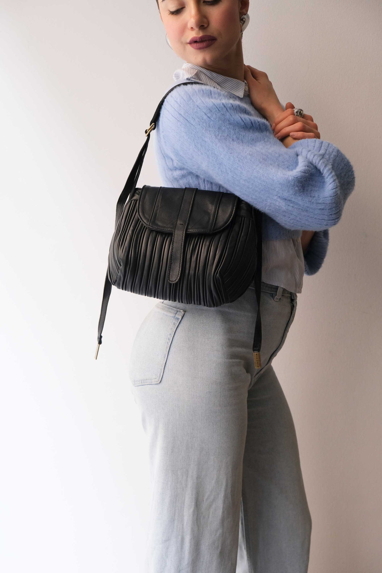 PRE ORDER discount 15%-Do mini saddle bag in pleated black colour nappa leather - use code PREORDER15 - DELIVERY IS ESTIMATED WITHIN APPROXIMATELY 30 DAYS FROM THE ORDER DATE- Made in Italy -