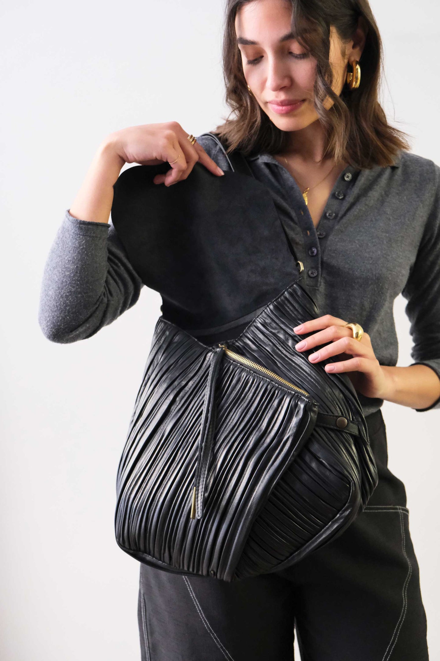 PRE ORDER discount 15%- tote bag in pleated black colour nappa leather - use code PREORDER15 - DELIVERY IS ESTIMATED WITHIN APPROXIMATELY 30 DAYS FROM THE ORDER DATE - Made in Italy -