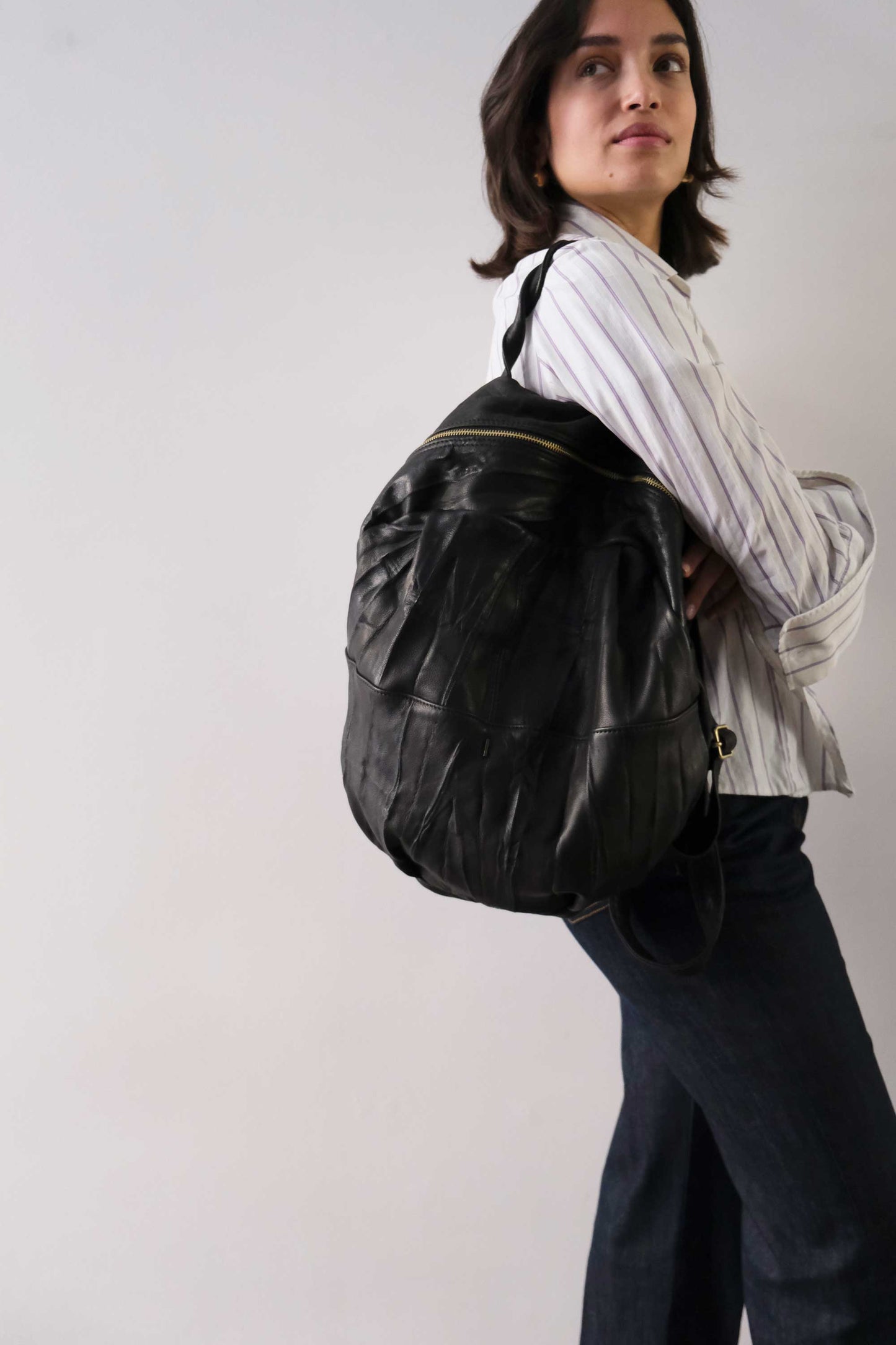 PRE ORDER discount 15%- Nerina backpack in leather black washed and soft lomè nappa leather - use code PREORDER15 - DELIVERY IS ESTIMATED WITHIN APPROXIMATELY 30 DAYS FROM THE ORDER DATE - Made in Italy -