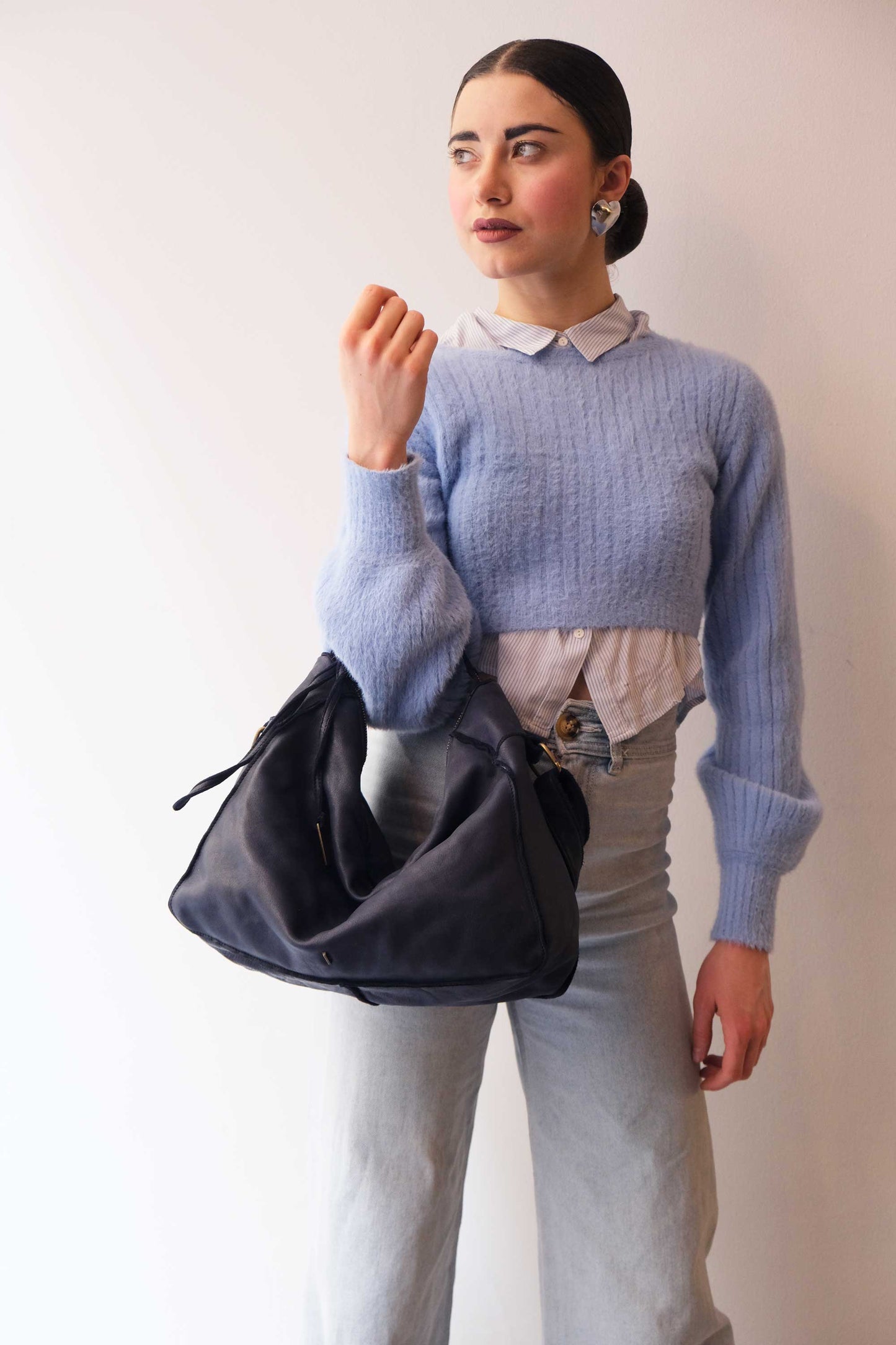 Rechi Big navy garment-dyed leather - Made in Italy -