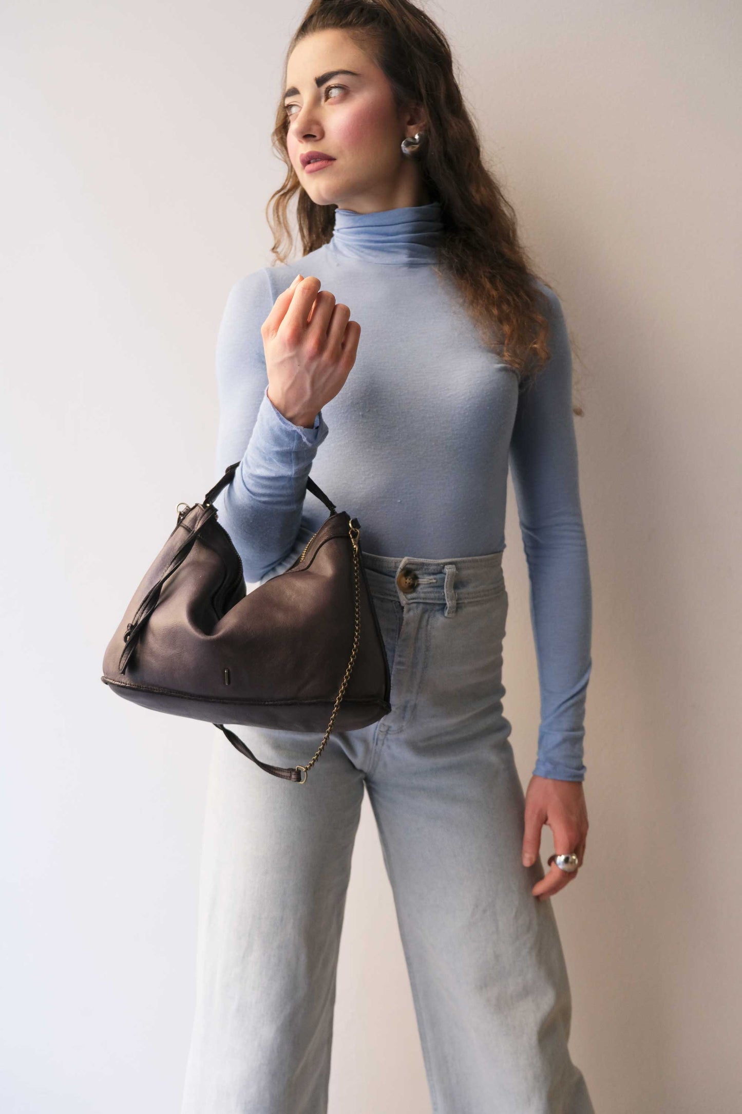 Rechi media hobo bag brown garment-dyed leather - Made in Italy -