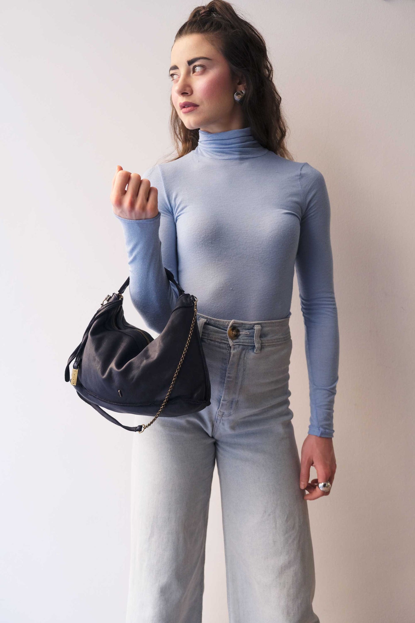 Rechi media hobo bag navy garment-dyed leather - Made in Italy -