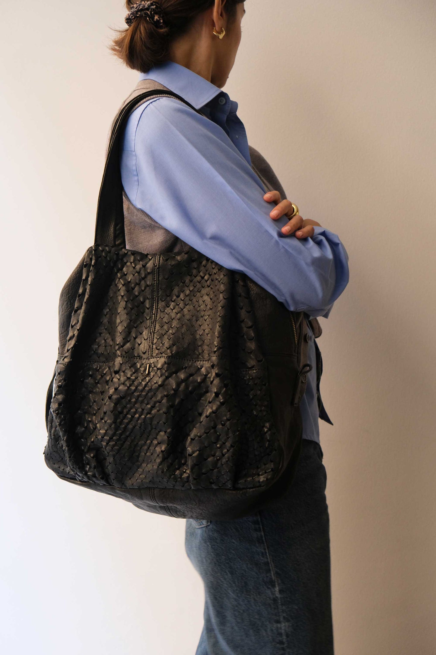 PRE ORDER discount 15%- Riri tote bag in black perforated nappa- use code PREORDER15 - DELIVERY IS ESTIMATED WITHIN APPROXIMATELY 30 DAYS FROM THE ORDER DATE - Made in Italy -
