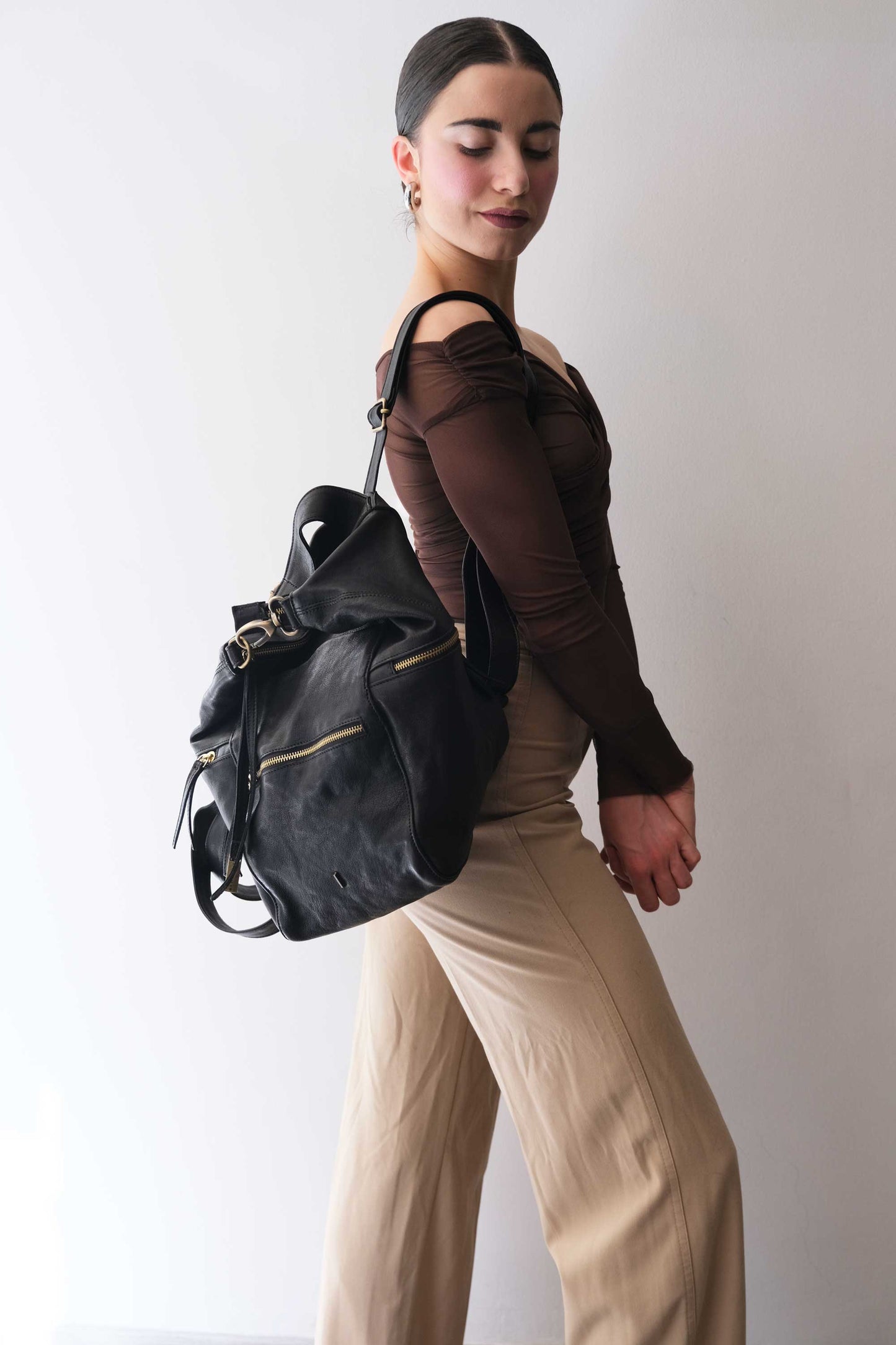 Vicky 2 backpack in black vegetable - Made in Italy -