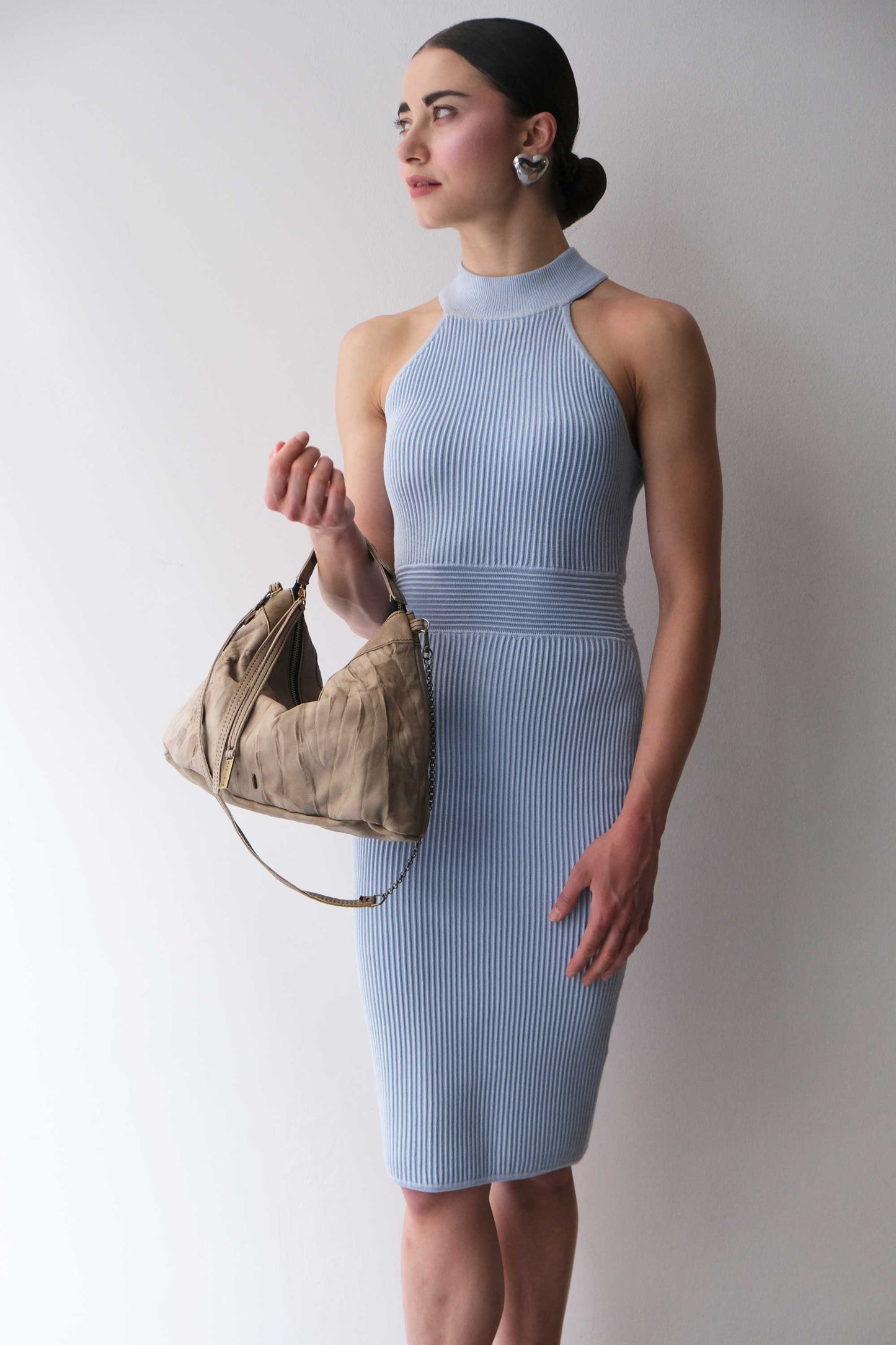 Chicca Media hobo bag in shark lomé nappa - Made in Italy -