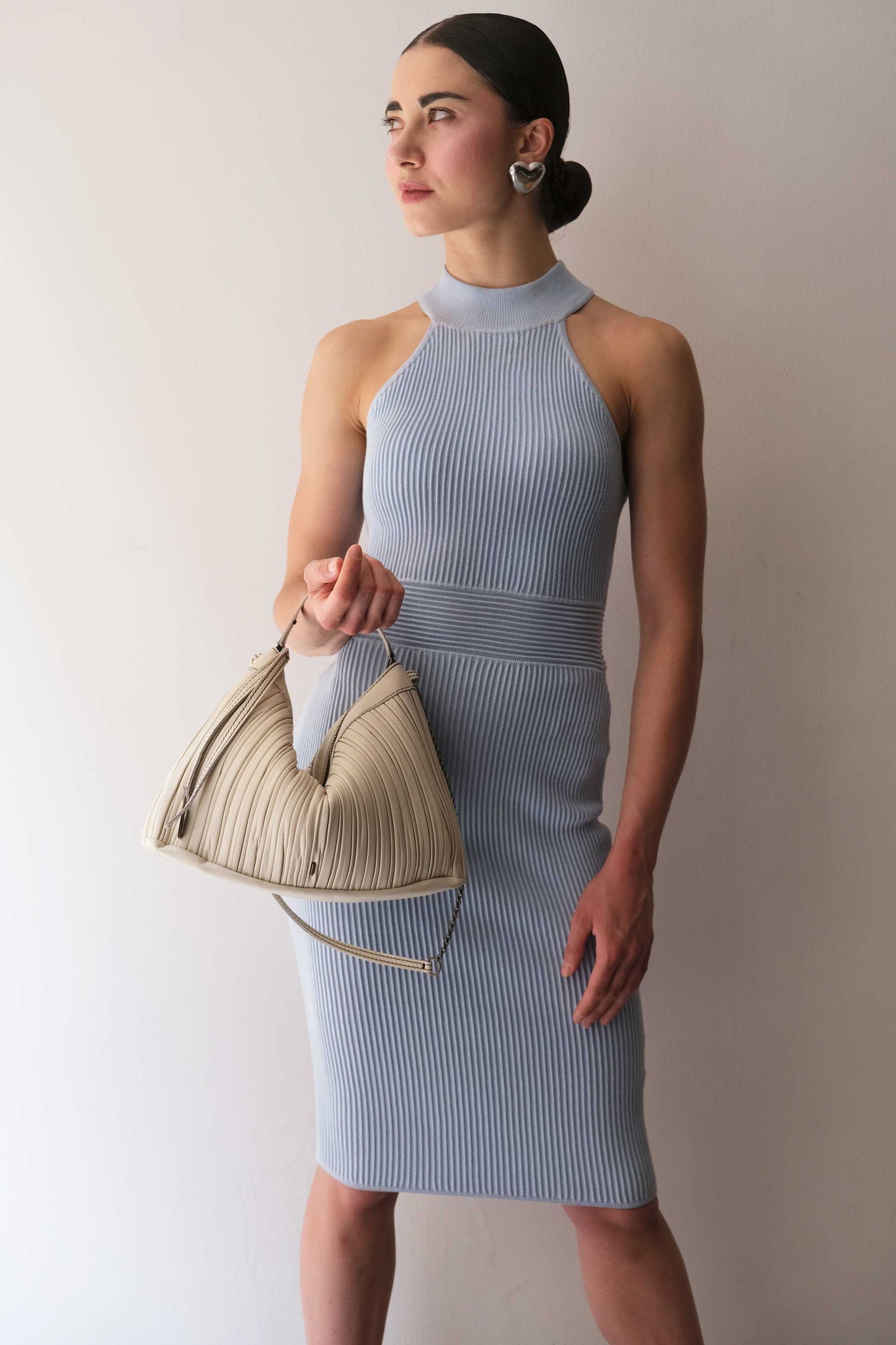 Chicca Media hobo bag in cream pleated leather - Made in Italy -